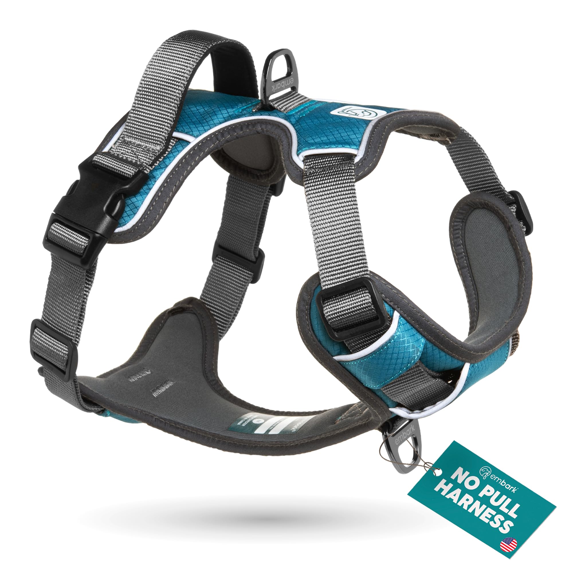 Embark Adventure Dog Harness for Small, Medium & Large Dogs – No Pull, Reflective Trim, Heavy Duty Oxford, 2 Leash Clips, Gel-Lined Handle, Soft Padded