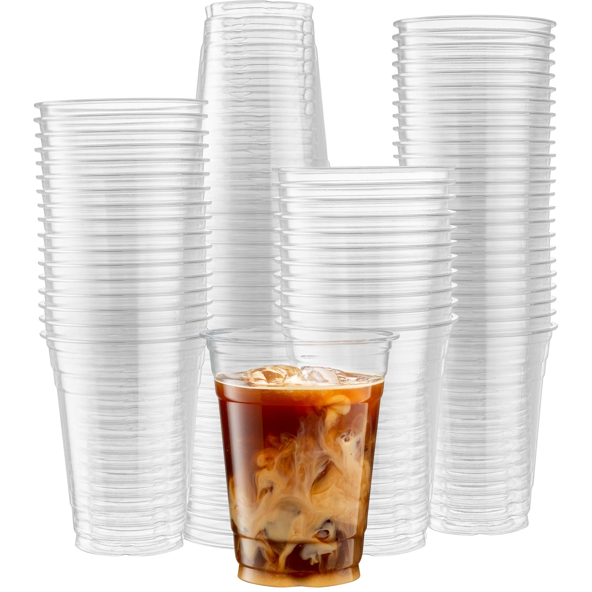 Crystal Clear PET Cups for Iced Coffee,Milkshake, Cold Drinks, Slush, Smoothy's, Slurpee, Ice cream, Dessert, Party's, Plastic Disposable Cups (50, 12 oz)