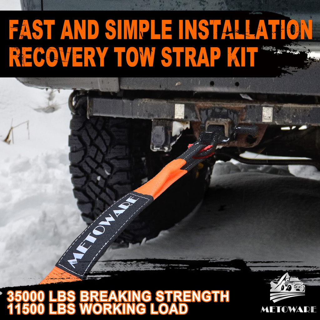 METOWARE Recovery Tow Strap Kit 3" x 20ft, Heavy Duty Recovery Strap 35,000lbs Break Strength with 3/4" D Ring Shackles(2pcs) & Storage Bag, Emergency Off Road Towing Rope for SUV, UTV, ATV, Truck
