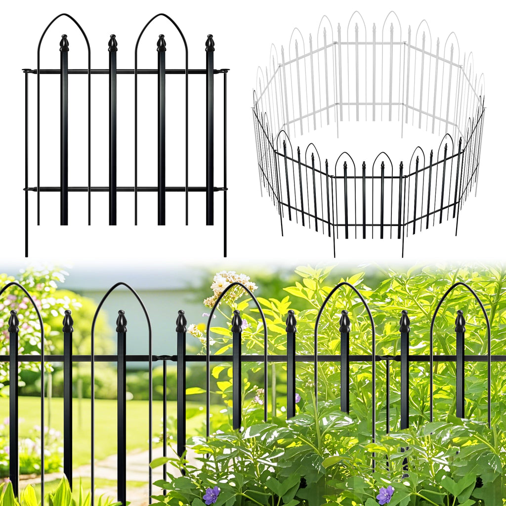 Thealyn Garden Fence 24" H x 24" W (5 Panels, Total 10 ft), Metal Fence Decorative Border Fence, Rustproof Landscape Fencing for Dog, Flower Bed, Yard, Patio, Animal Barrier