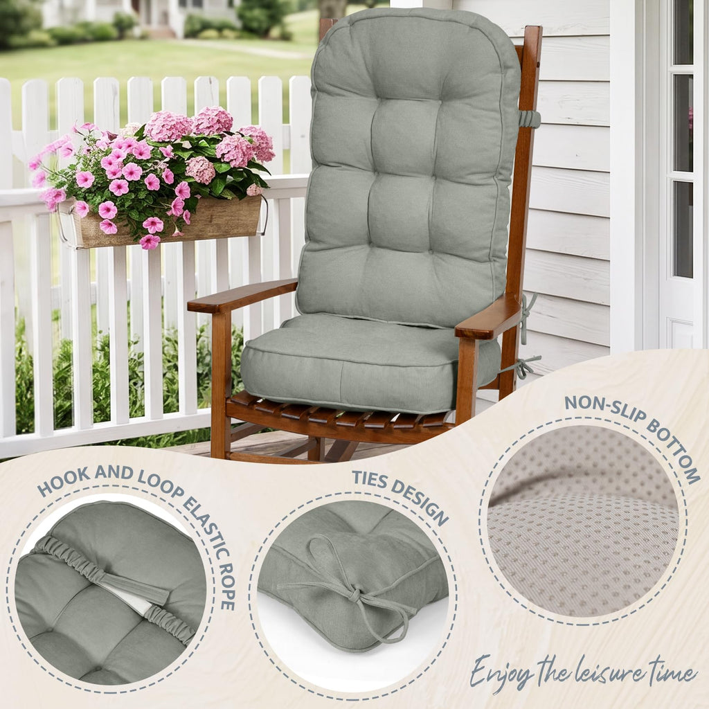 mudilun Rocking Chair Cushion - Non-Slip Tufted 4-Inch Thickened Rocking Chair Cushions with Ties Indoor/Outdoor Wooden Rocking Chair Pad for Living Rooms, Bedrooms, and Balconies