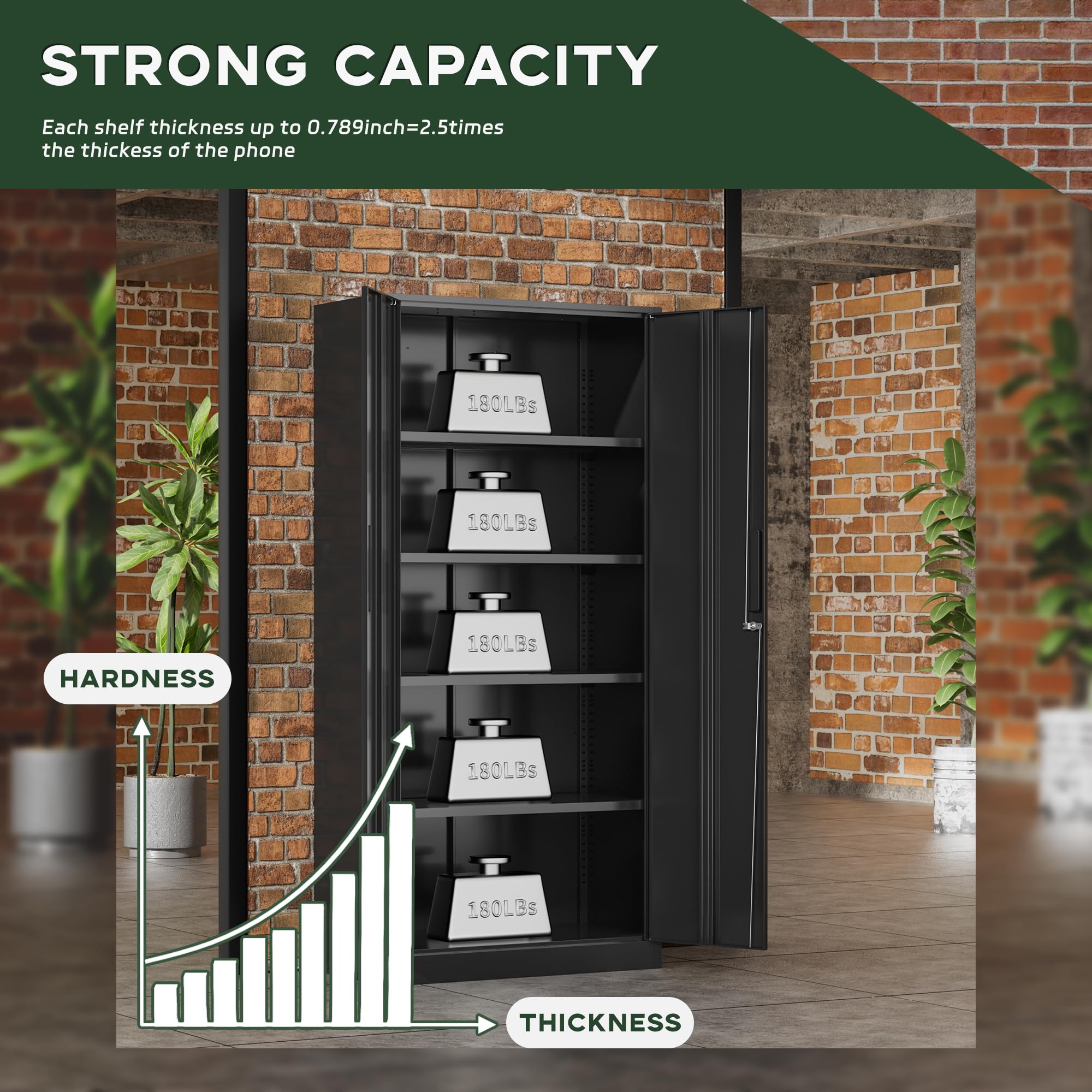 Greenvelly Metal Storage Cabinet, 36" Locking Storage Cabinet with Doors and Shelves, Lockable Storage Cabinets for Home Office, Utility Locker Cabinet, Steel Garage Cabinet with 2 Keys, Black