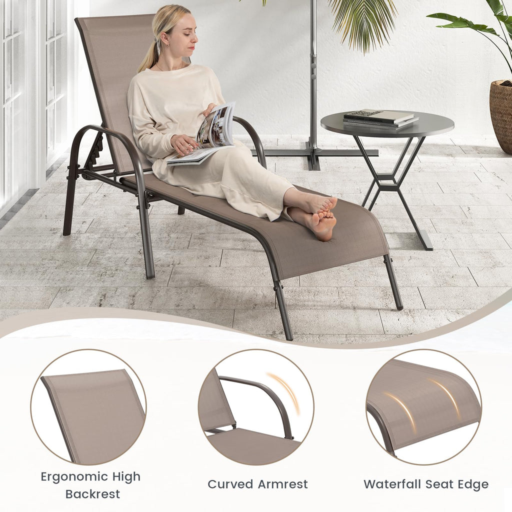 Giantex Patio Lounge Chair, Outdoor Chaise Lounge with 5 Adjustable Backrest, Sturdy Steel Frame, Sunbathing Recliner, Beach Chair, Tanning Chair for Outside, Yard, Balcony, Pool Chairs, Black