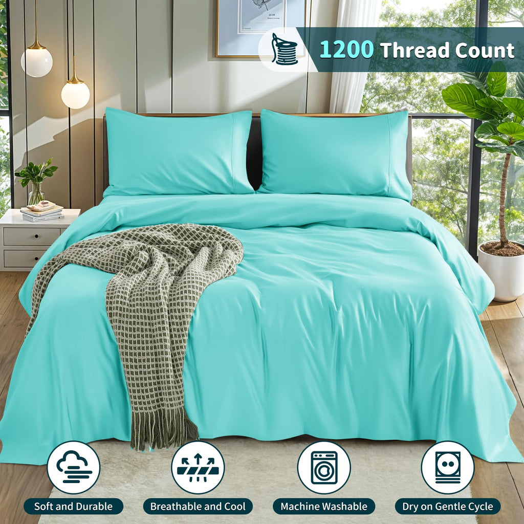 LBRO2M 100% Cotton 1200 Thread Count Full Size Sheets Set,16 inches Deep Pocket,Bed Sheet 4 Piece Sets (Black, Full)