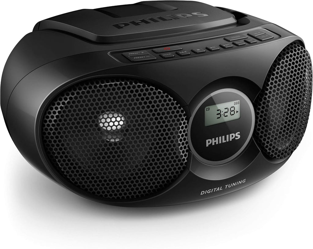 Philips Portable CD Player Boombox Radio CD Player Combo for Home, Stereo Sound Speakers and MP3/CD-R/RW Compatible, Programmable CD Player with FM Radio/USB/Headphone Jack/AUX Input