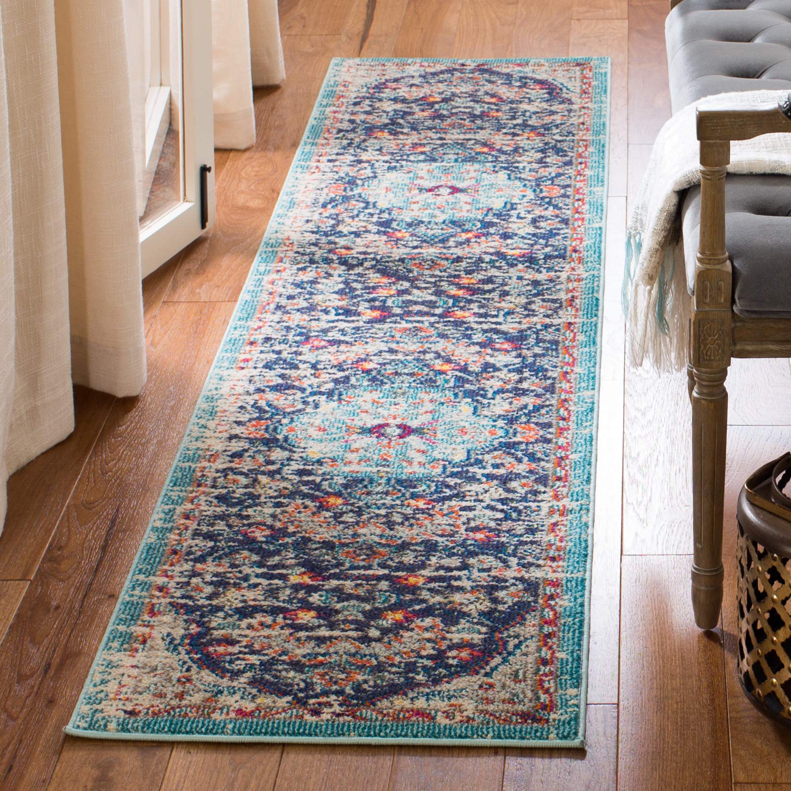 SAFAVIEH Madison Collection Accent Rug - 2'2" x 4', Beige & Black, Medallion Distressed Design, Non-Shedding & Easy Care, Ideal for High Traffic Areas in Entryway, Living Room, Bedroom (MAD447B)
