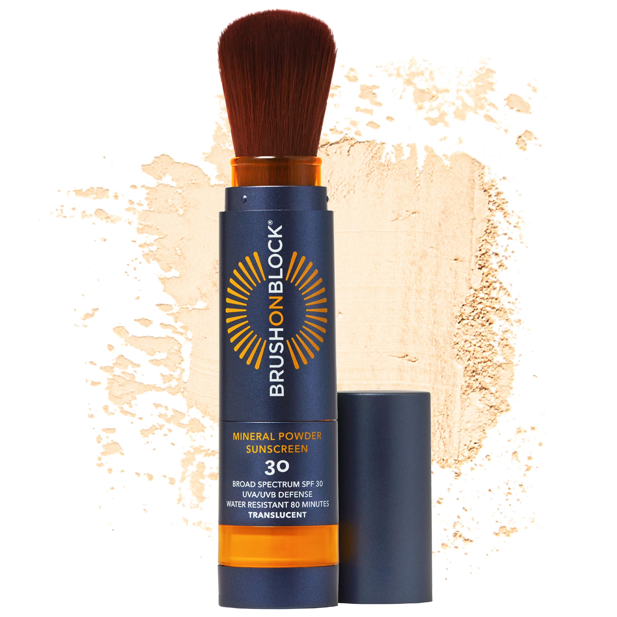 Brush On Block New Formula SPF 30 Mineral Powder Sunscreen, Touch of Tan, Refillable, Broad Spectrum, Water Resistant Face Protection, For All Skin Types, Subtle Hint of Color, Reef Friendly