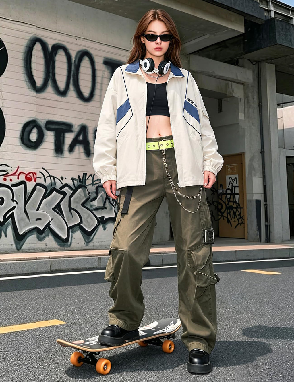 Wyeysyt Women Windbreaker Jacket Y2k Varsity Jackets Oversized Vintage 90s Jacket