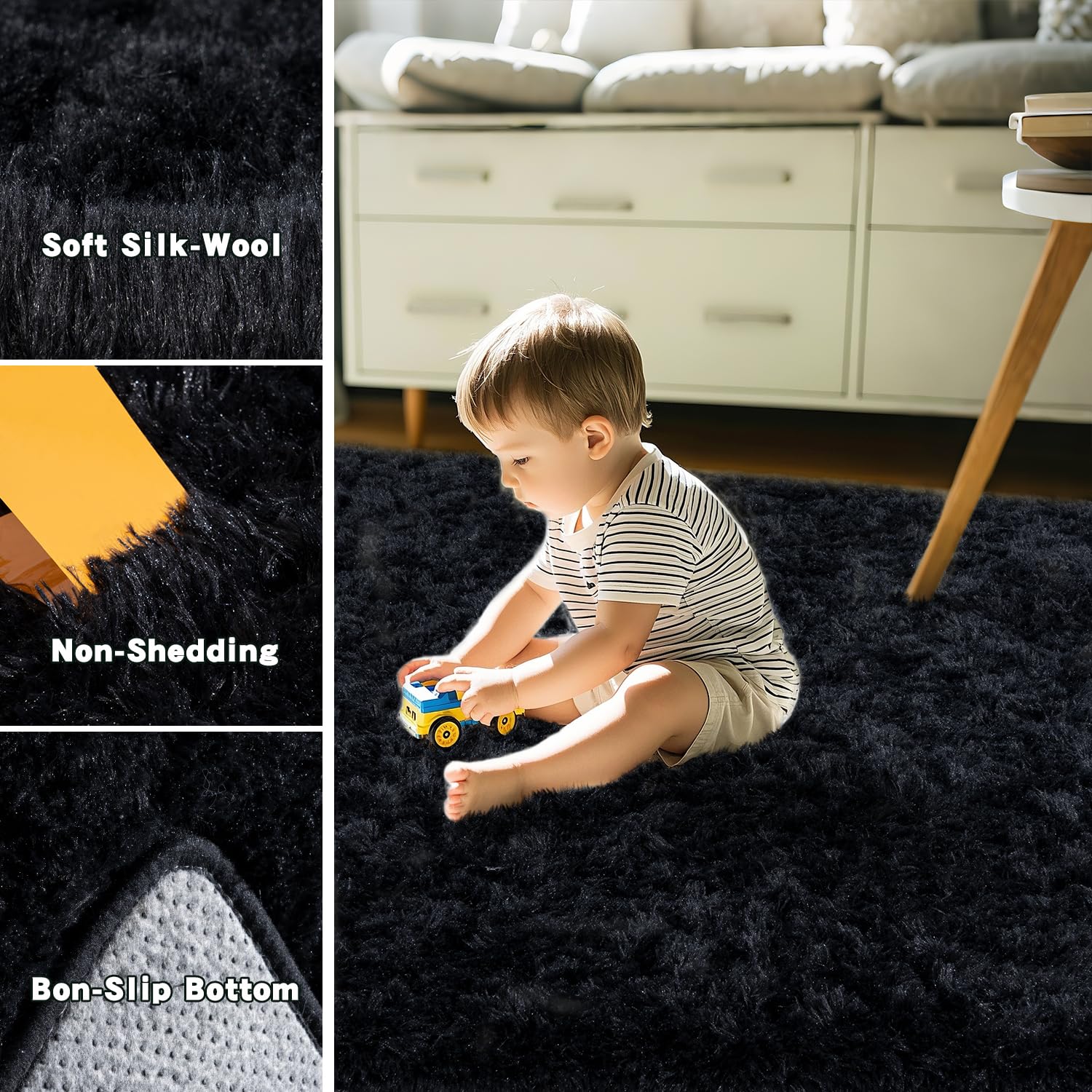 Beige Fluffy Rug for Bedroom 4x6ft - Ultra Soft & Non Slip Shaggy Area Rug, Comfy Durable Carpet for Living Room Kids Room Teens Dorm Home Decor, 1.7'' Thick Indoor Plush Carpets