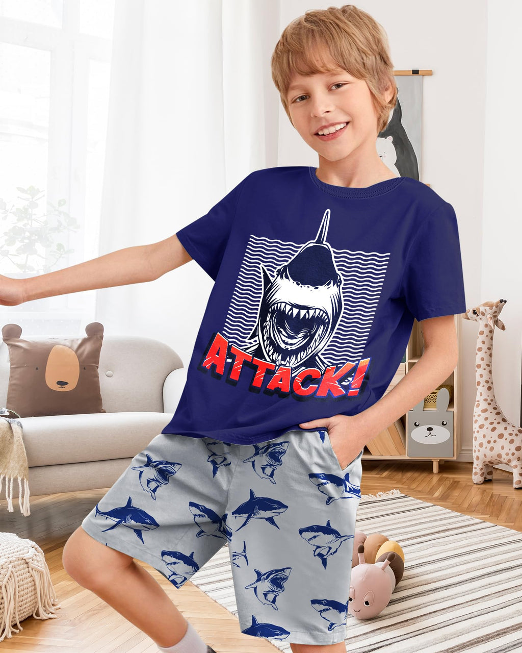 Fiodrimy Boys Pajamas Big Boys Summer PJs Set 2 Piece Kid Short Sleeve Sleepwear Nightwear Size 8-14