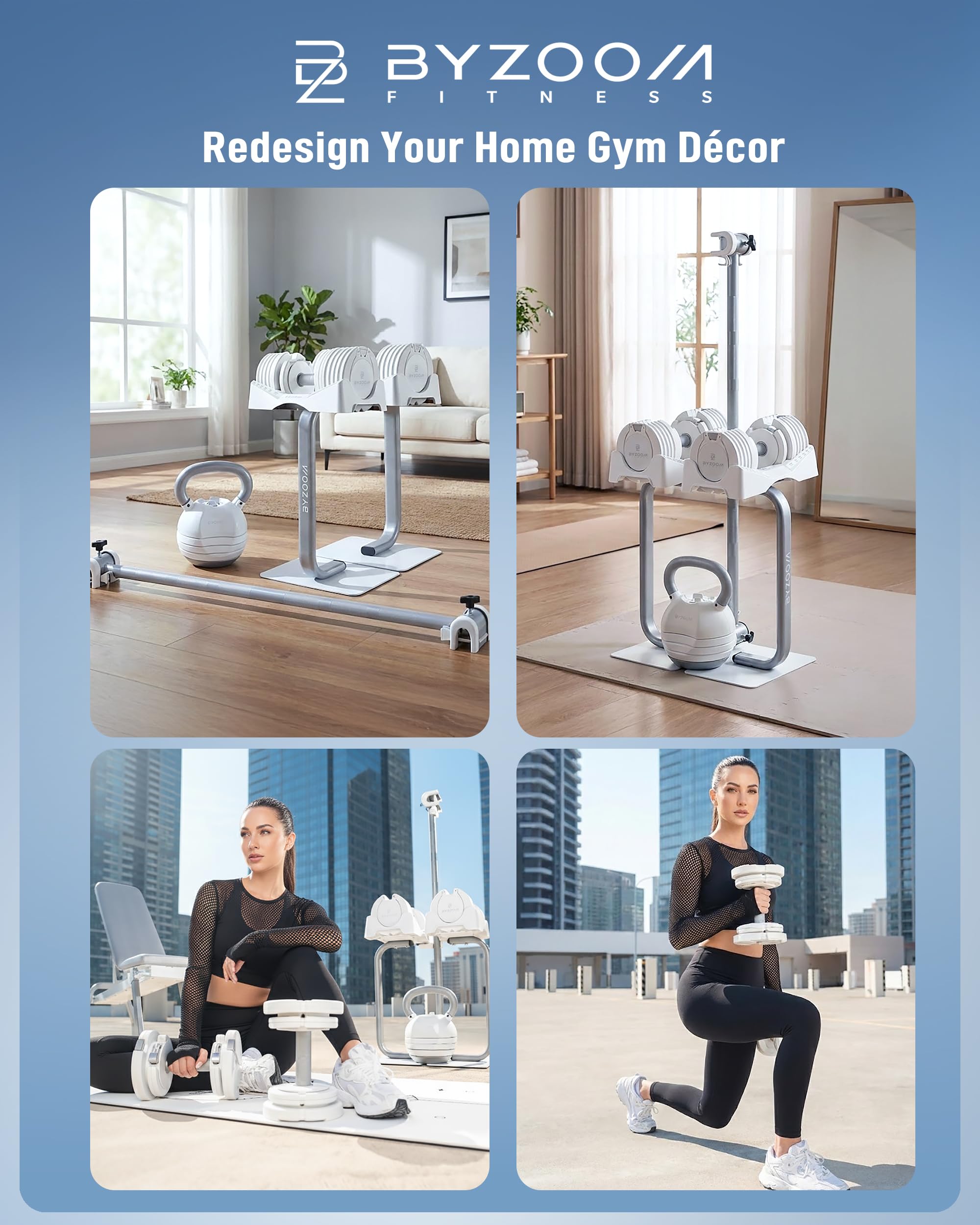 BYZOOM FITNESS Pure Series Adjustable Dumbbell - 12.5/25/27.5/50/55/75lb - ONE UNIT OR PAIR(check QTY before purchase) - 5-in-1/ 10-in-1 / 15-in-1 / 21-in-1 Flexible Hand Weights for Home Apartment Garage Gym, Strength Training & Fitness Workouts, White O