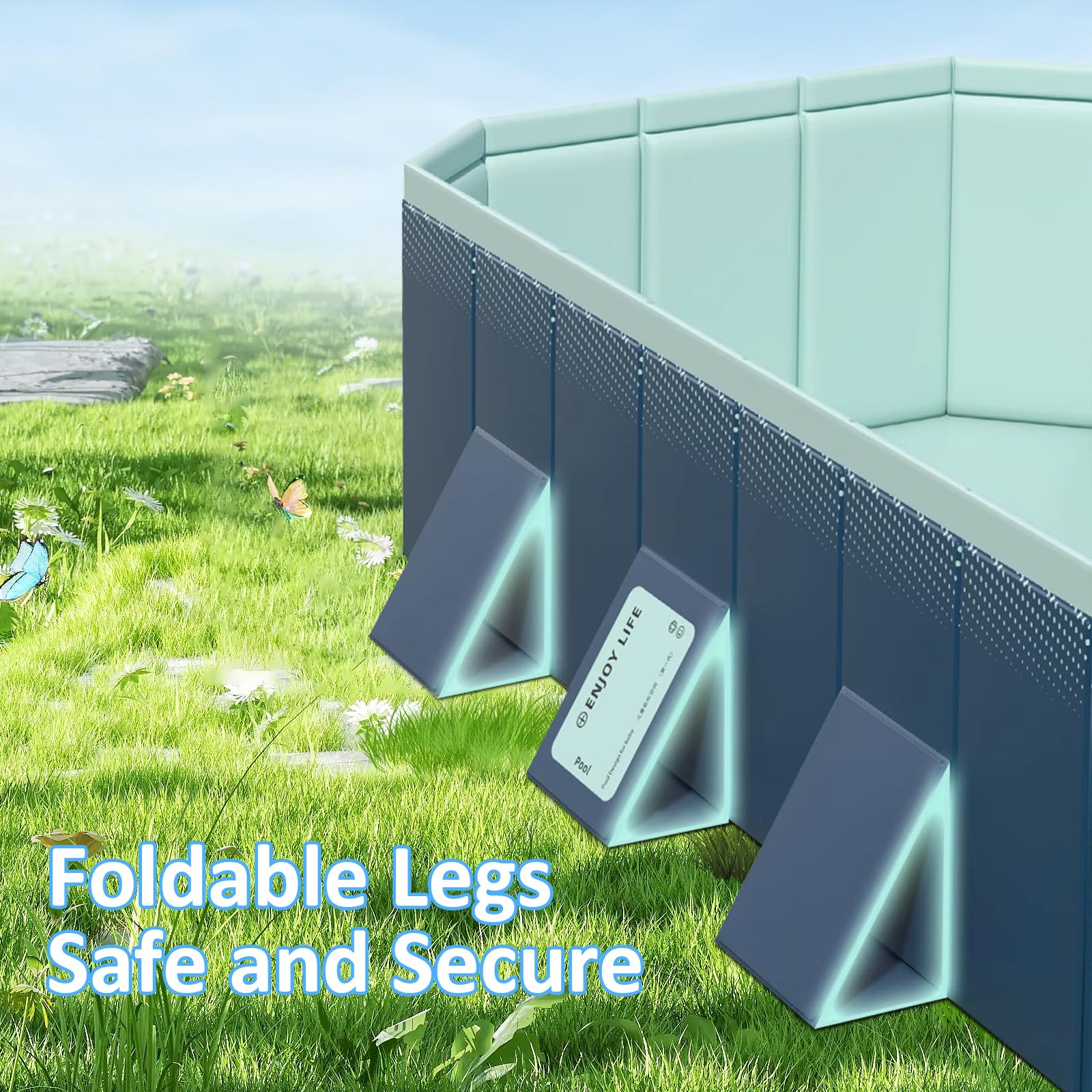 WIRHAO Foldable Non-Inflatable Kids' and Adults' Outdoor Swimming Pool Hard Plastic Shell Kid Pool for Backyard Dog Pools (113" x 66" x 20")