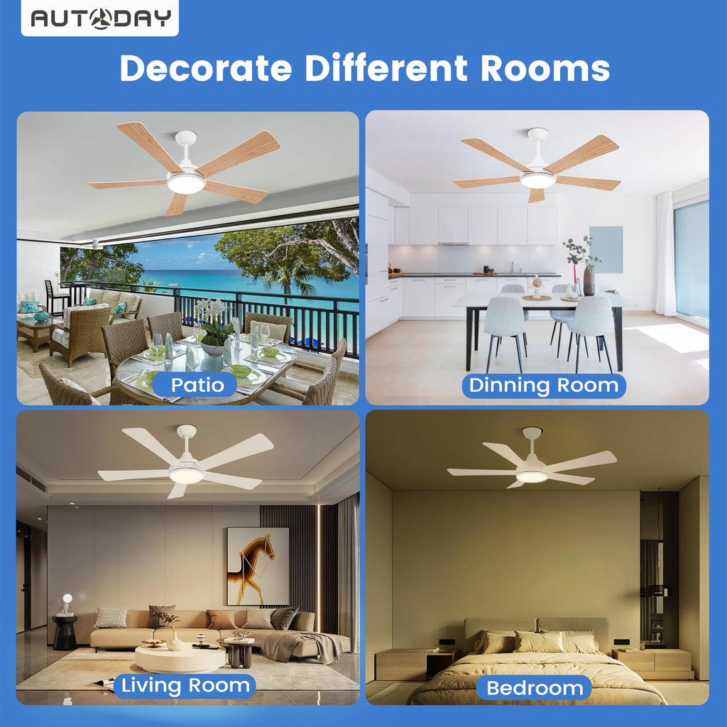 42 Inch Low Profile Ceiling Fan with Light, White Ceiling Fans with Lights and Remote, Flush Mount, 6 Speeds Reversible Quiet DC, 3CCT Dimmable, Indoor Outdoor Ceiling Fans for Patios Bedroom