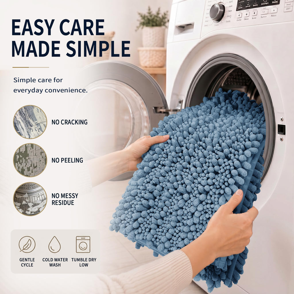 Yimobra Black Bathroom Rug Set 3 Piece - Super Absorbent Quick Dry Chenille Bath Mats & Toilet Rug, Non Slip Machine Washable, Extra Thick Shaggy Floor Mat for Shower Tub Sink