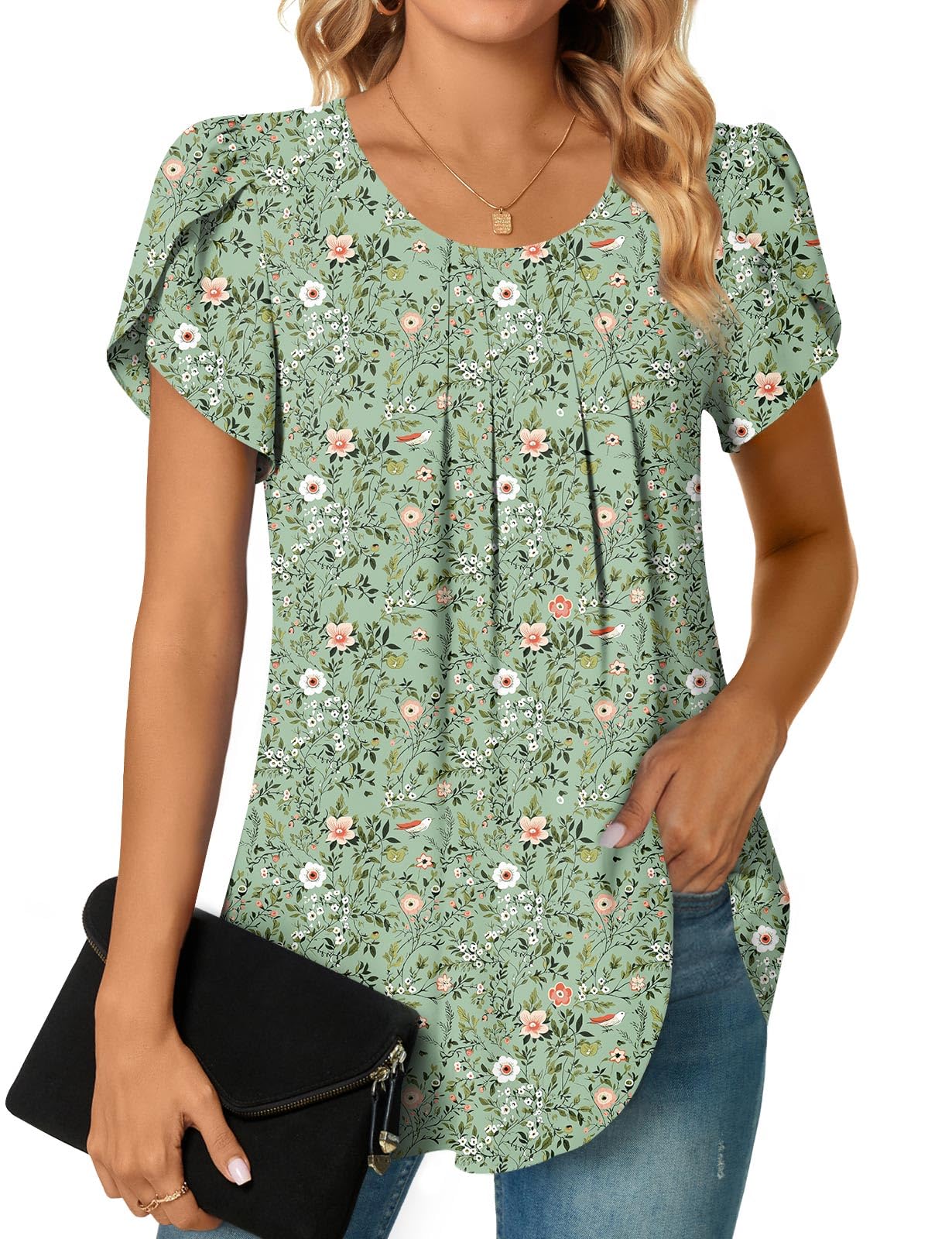 Bestbee Womens Plus Size Tops Dressy Casual Summer Chiffon Blouses Short Sleeve Dress Shirts Business Loose Fit Tunics