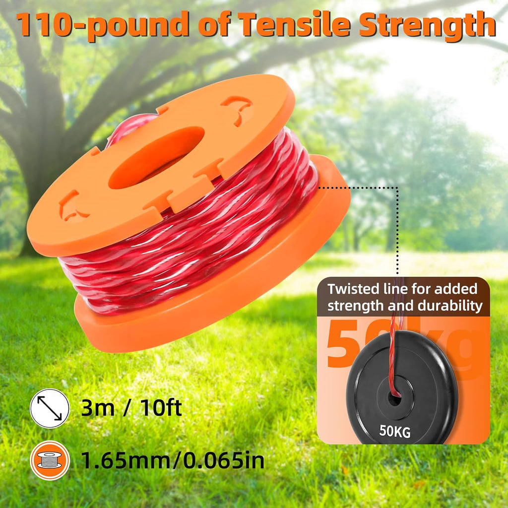 Xgunion Trimmer Spool Line for Worx 14 Pack WA0010 Edger Spools Replacement for Worx Weed Eater String Trimmer Line Refills 0.065 inch Suitable for Worx String Trimmers(12 Line Spools,2 Cap)