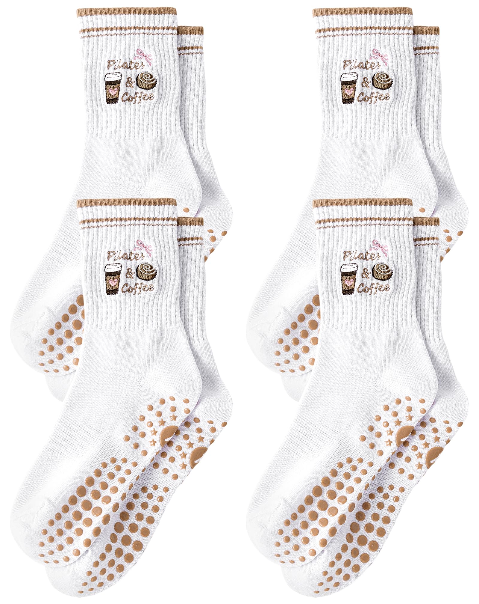 Yawlsow Pilates Grip Socks for Women Yoga Grippy Socks Cute Barre Non Skid Athletic Crew Sticky Sock Workout Hospital