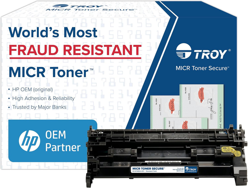 Troy 4001/4101 MICR Toner Secure Standard Yield Cartridge, Check Printing, Coordinating HP Part Number: W1480A, Yields 2900 Pages, Black