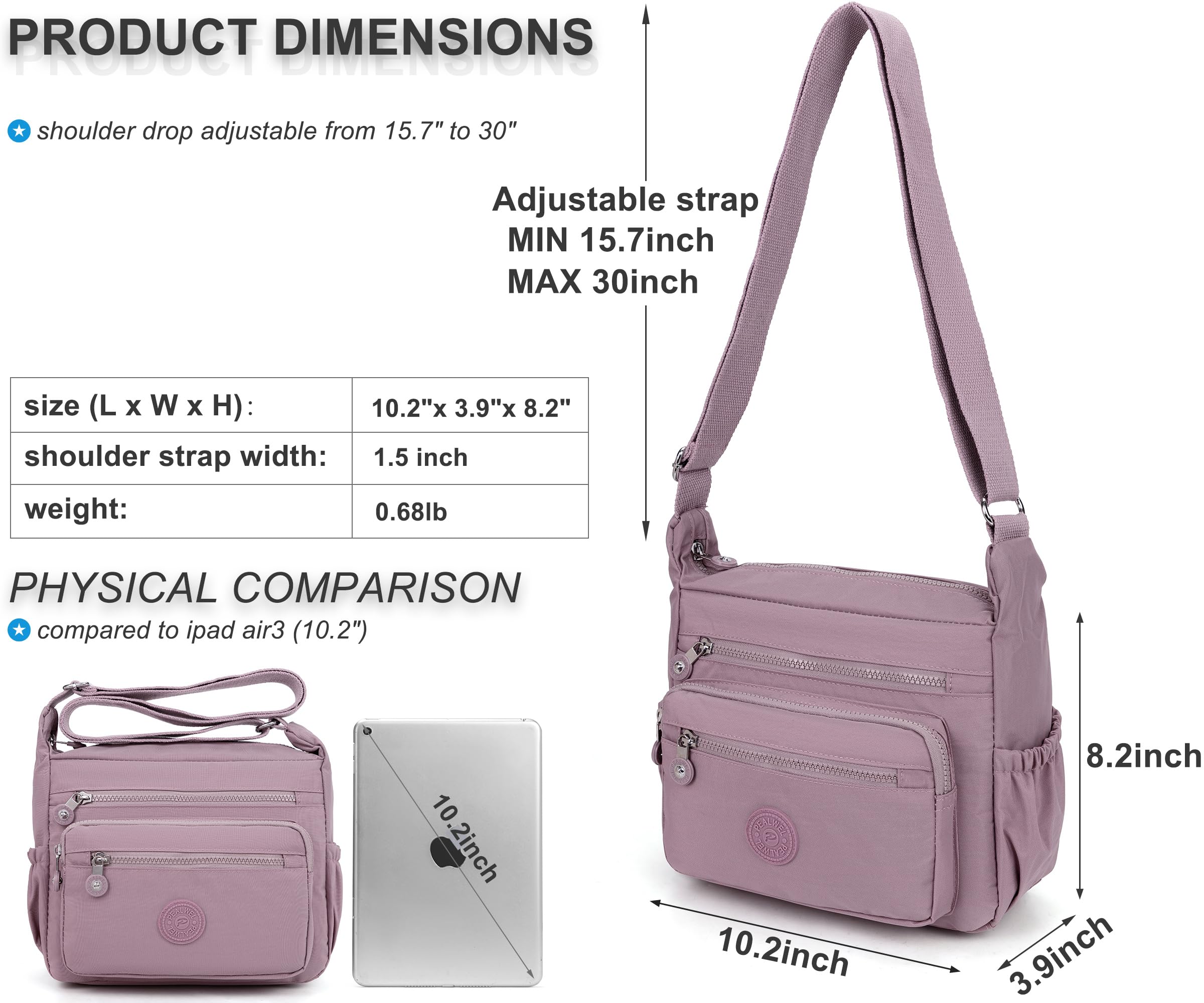 Pealwel Women Shoulder Handbag Roomy Multiple Pockets Bag Ladies Crossbody Purse Tote Top Handle Satchel