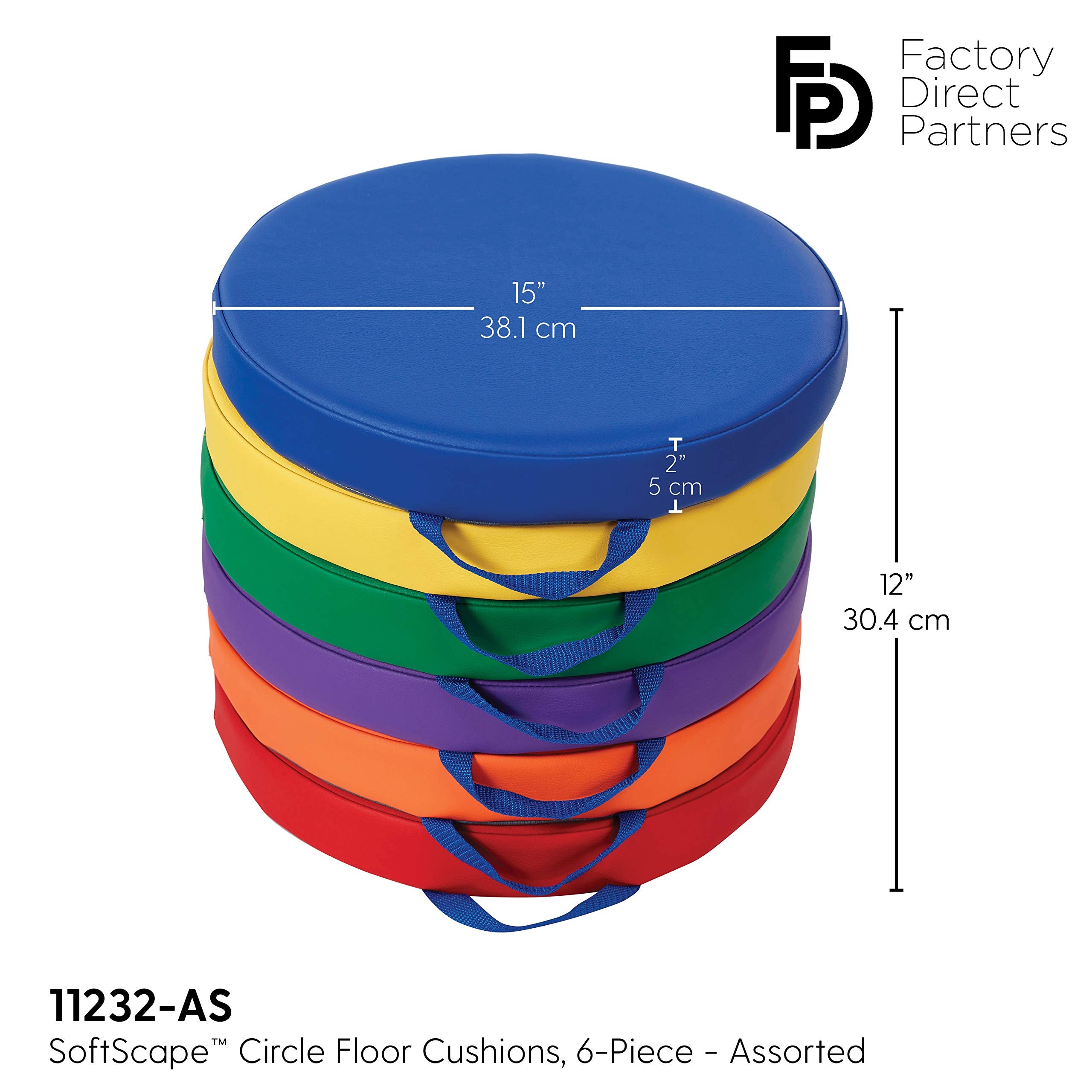Factory Direct Partners SoftScape 15 inch Square Classroom Floor Cushions with Handles; Flexible Seating for Daycare, Preschool, Playroom; 2 inch Thick Deluxe Foam (6-Piece) - Assorted, 12228-AS