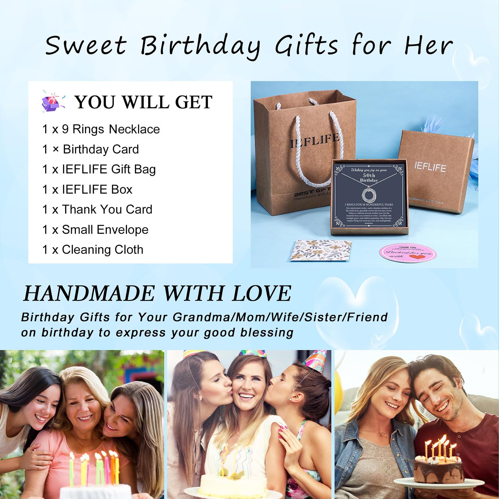 IEFLIFE Birthday Gifts for Women, Sterling Silver Chain Birthday Necklaces, 40th 50th 60th 70th 80th 90th Birthday Necklace, 40 50 60 70 80 90 Years Old Birthday Gifts, 4 5 6 7 8 9 Decade Birthday Jewelry for Women