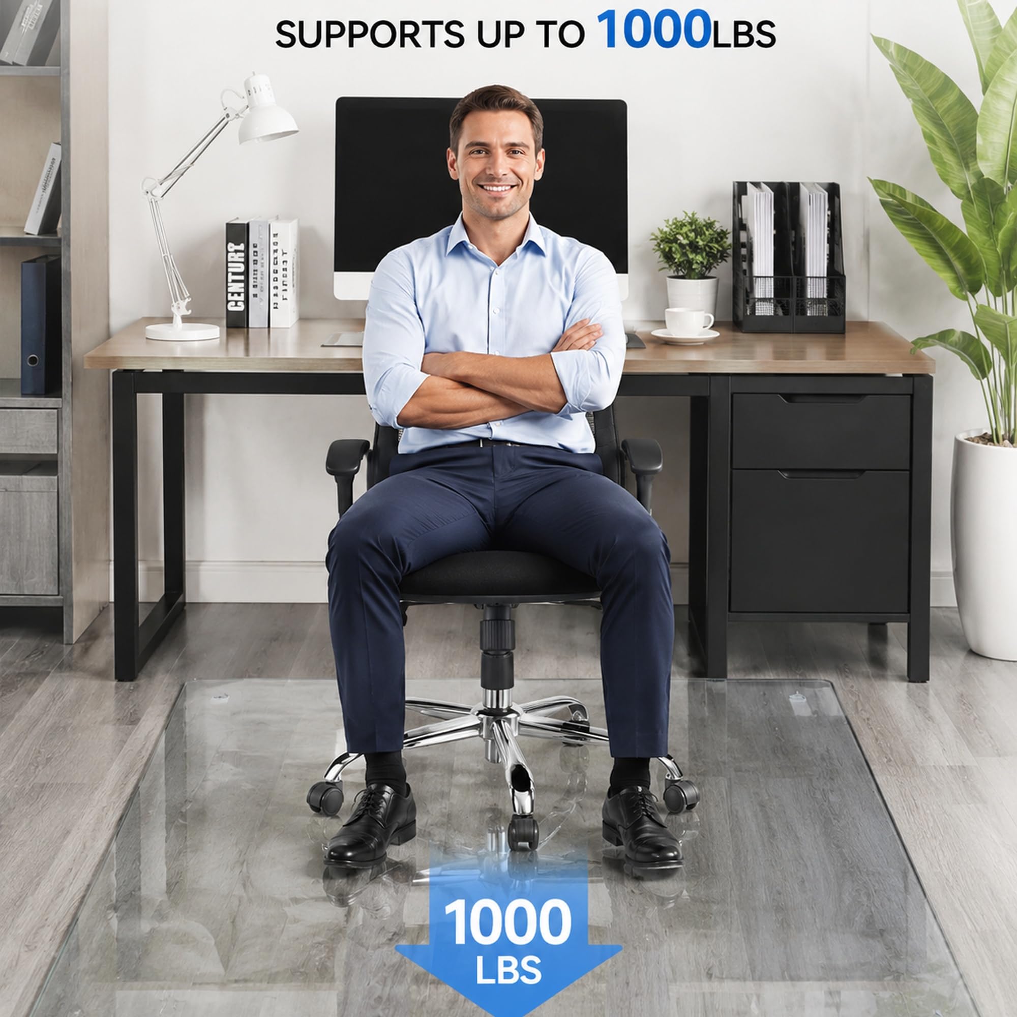 Tempered Glass Chair Mat 48" x 32",1/5" Thick for Office Desk,Rolling Chair Mat for Carpet, Odorless, Easy to Clean with 4 Non-Slip Pads for Carpet & Hardwood Floors