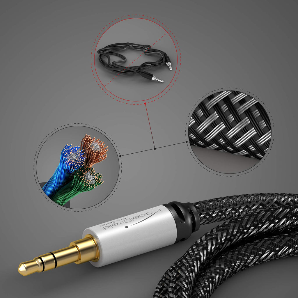 KabelDirekt – Aux Cable, Jack Cord & Audio 3.5mm Cable – 1ft – Available in 1.5-33ft – Suitable for Headphones – Mobile Phone – PC & Laptop Audio – Car – HiFi – Stereo, Black