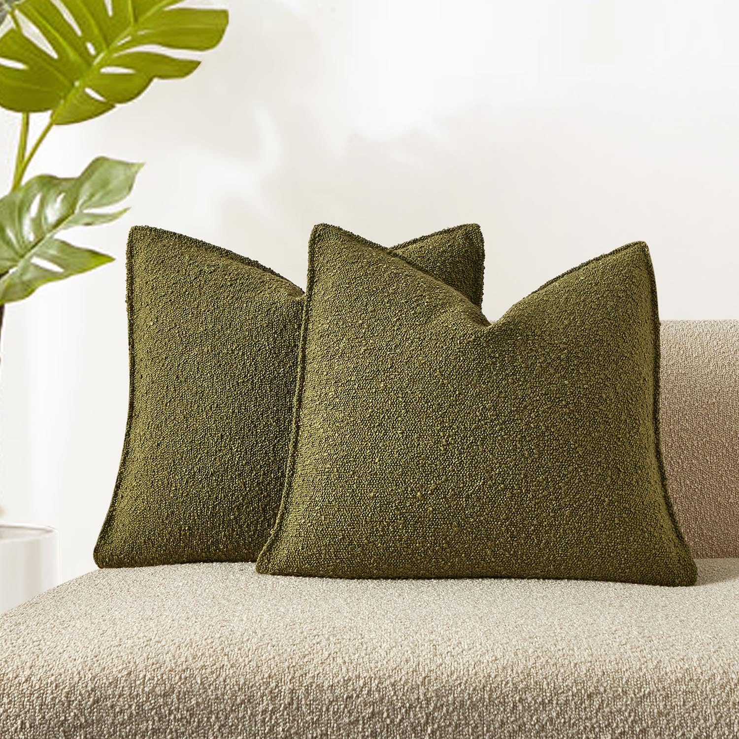 JUSPURBET Pillow Covers Set of 2 Decorative Throw Pillow Covers Case for Couch Sofa Bed Soft Boucle Textured Cushion Covers with Hidden Zipper for Home Decor Living Room 16x16,Beige