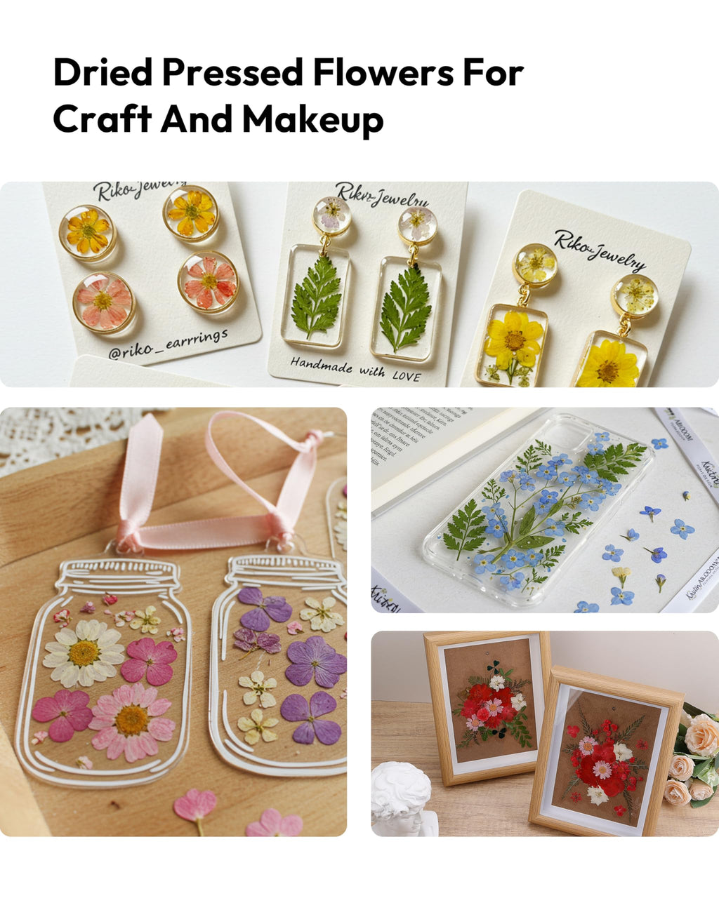 Dried Flowers, Resiners 58Pcs Pressed Flowers for Craft Pink Real Natural Dried Flowers Dry Leaves Kit for DIY Making Crafts Resin Soap Candle Scrapbook Supplies Card Making Jewelry