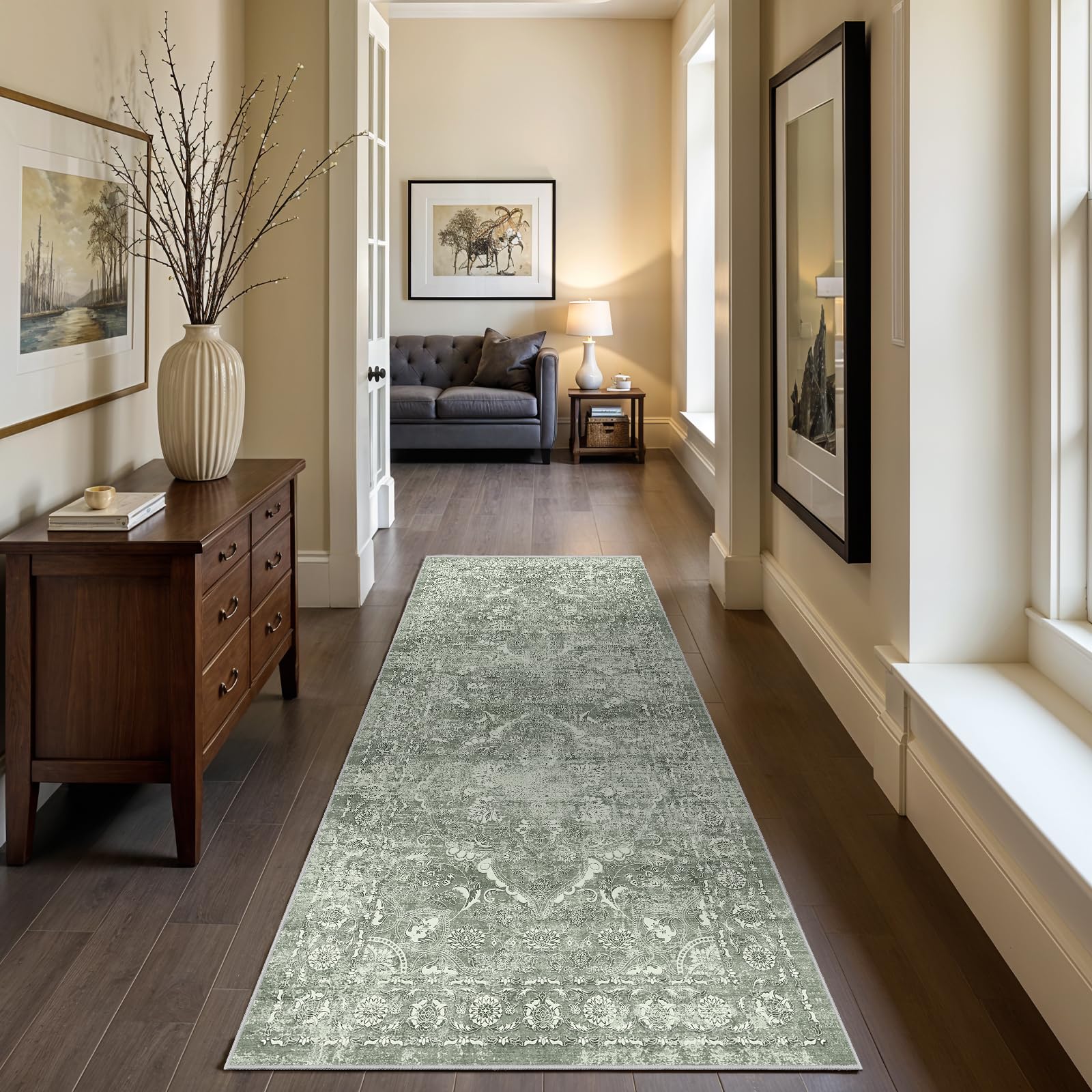 2x5 Washable Kitchen Runner Rug - Soft Low Pile Floral Animal Cat Print Rugs with Non-Slip Backing Waterproof Stain-Resistant Indoor Carpet for Hallway Entryway Bathroom Bedroom (Black)
