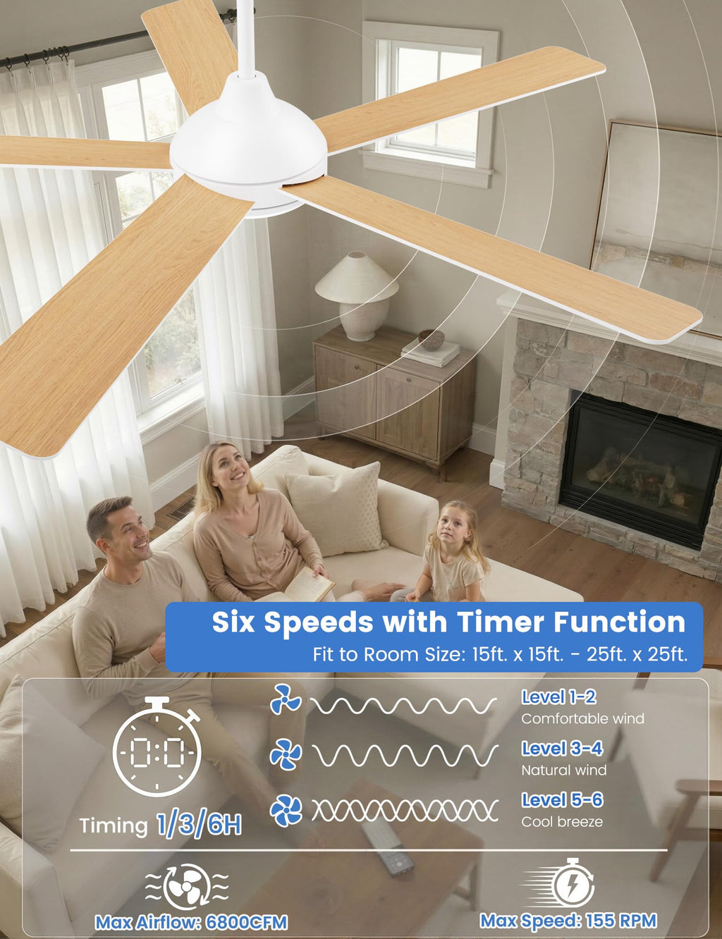 42 Inch Low Profile Ceiling Fan with Light, White Ceiling Fans with Lights and Remote, Flush Mount, 6 Speeds Reversible Quiet DC, 3CCT Dimmable, Indoor Outdoor Ceiling Fans for Patios Bedroom