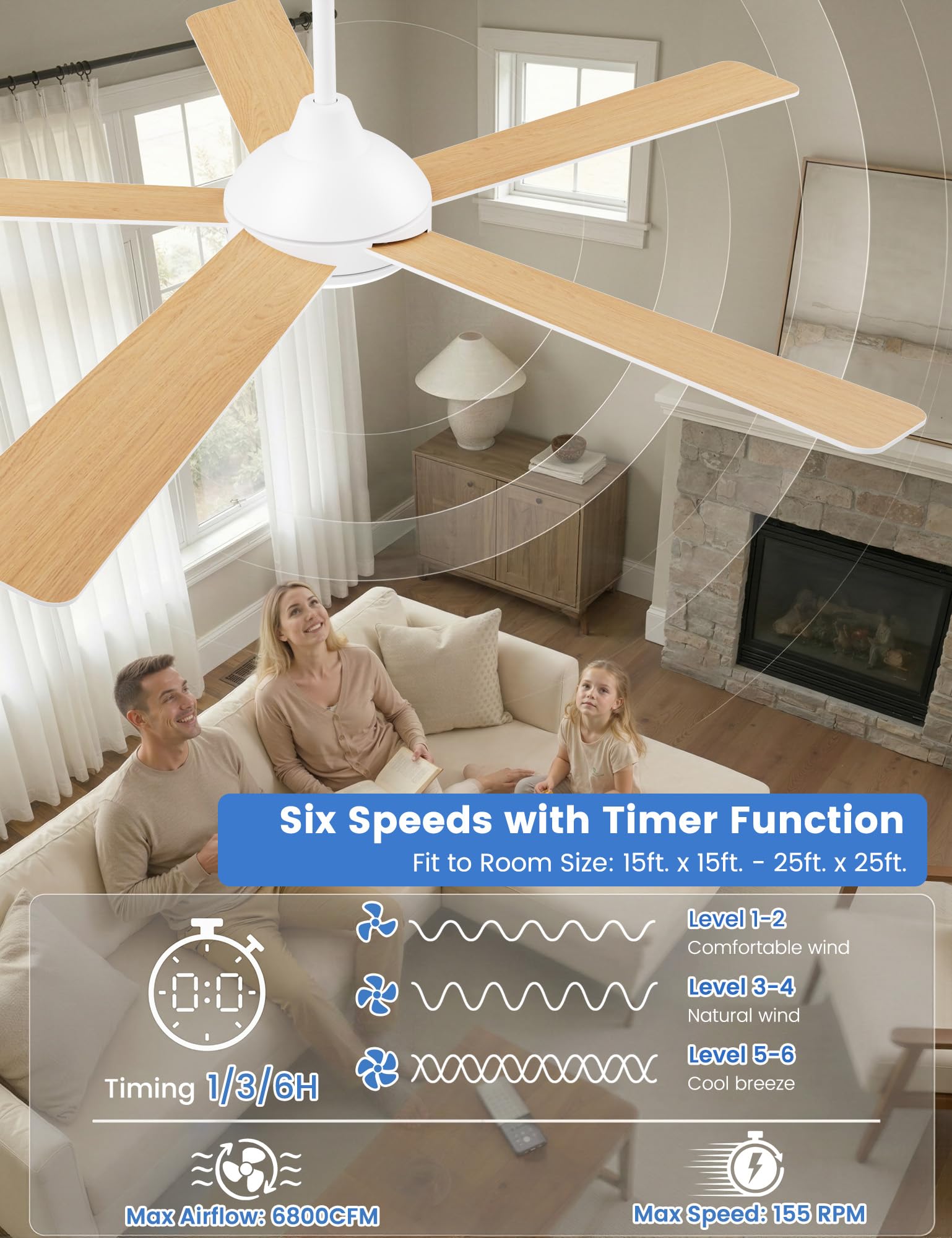 42 Inch Low Profile Ceiling Fan with Light, White Ceiling Fans with Lights and Remote, Flush Mount, 6 Speeds Reversible Quiet DC, 3CCT Dimmable, Indoor Outdoor Ceiling Fans for Patios Bedroom