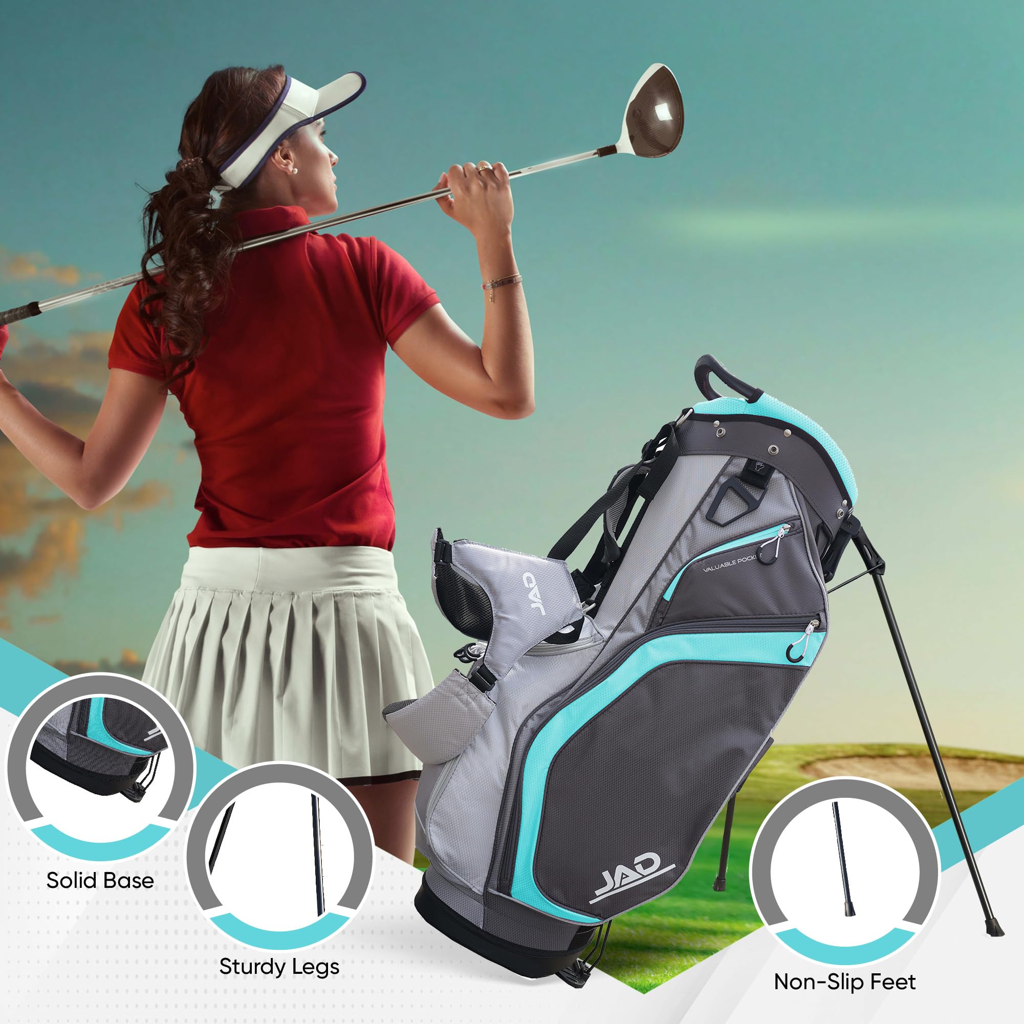 JAD Lightweight Womens Golf Bag, Golf Stand Bag for Women/Ladies, 14-Way Top Dividers, Ultra Lightweight, Large Pockets for Accessories, Durable Water Resistant