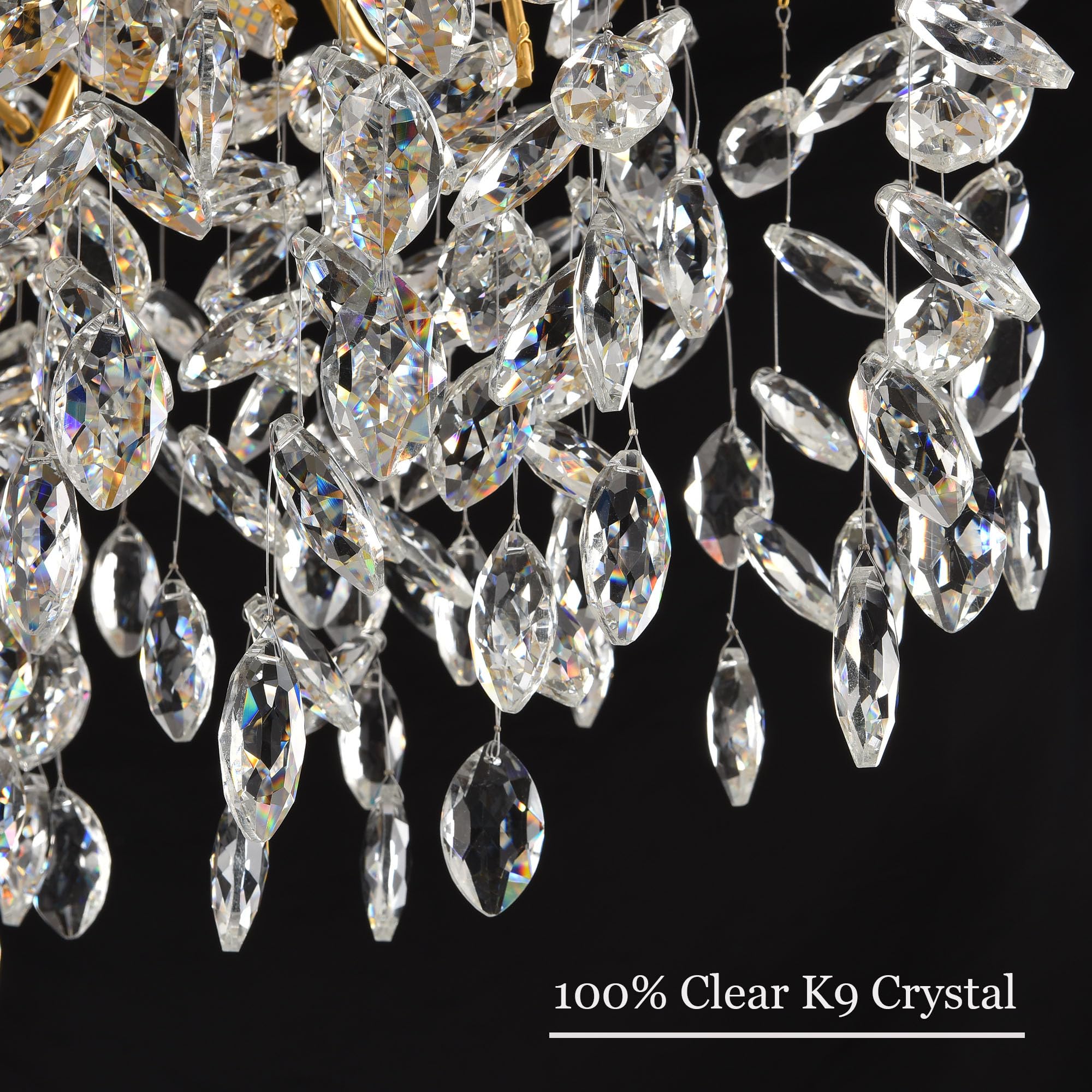 Modern Crystal Raindrop Chandelier, L40'' Black Linear Rectangle Art Deco Tree Branch Lighting Fixture for Kitchen Island Living Room Foyer Staircase 10 Lights