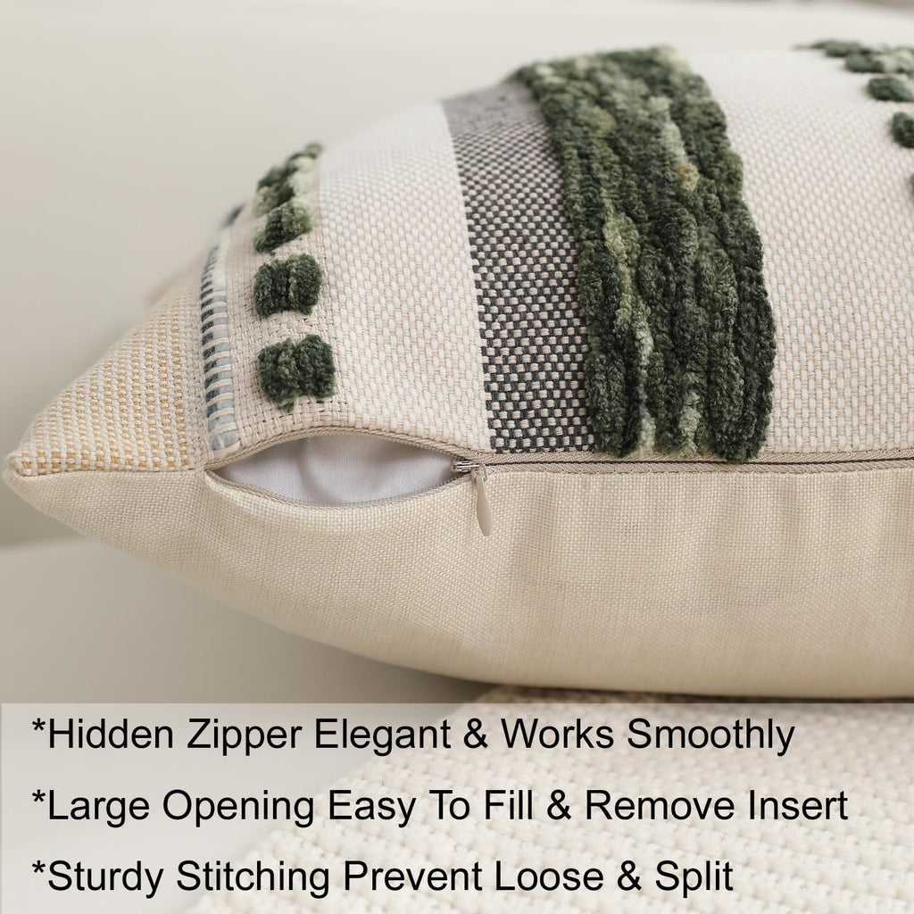 Boho Pillow Covers 18x18 Set of 2 for Couch-Modern Farmhouse Sofa Decorative Throw Pillow Covers Textured Chenille Cushion Covers Outdoor Netural Bohemian Pillow Cases Square