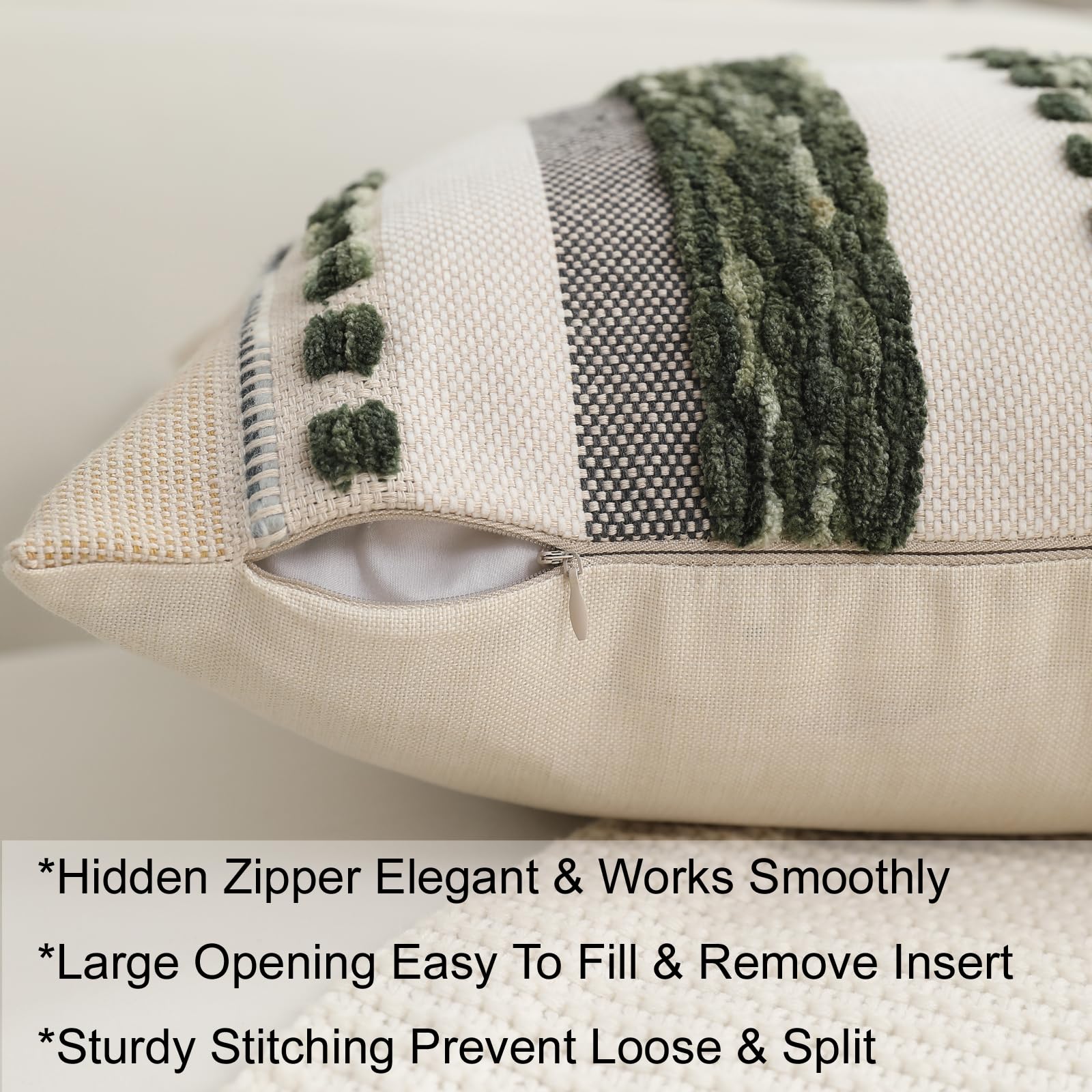 Boho Pillow Covers 18x18 Set of 2 for Couch-Modern Farmhouse Sofa Decorative Throw Pillow Covers Textured Chenille Cushion Covers Outdoor Netural Bohemian Pillow Cases Square