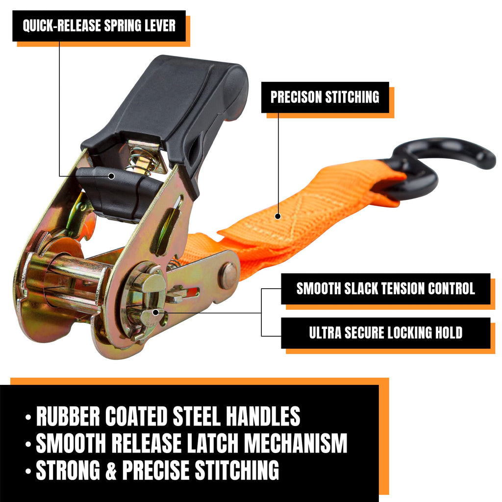Cartman Ratchet Tie Down, 4Pk 15Ft, 500Lbs Load Cap/ 1500Lbs Break Strength, Cargo Straps for Moving Appliances, Lawn Equipment, Motorcycle in a Truck, with Carry Bag
