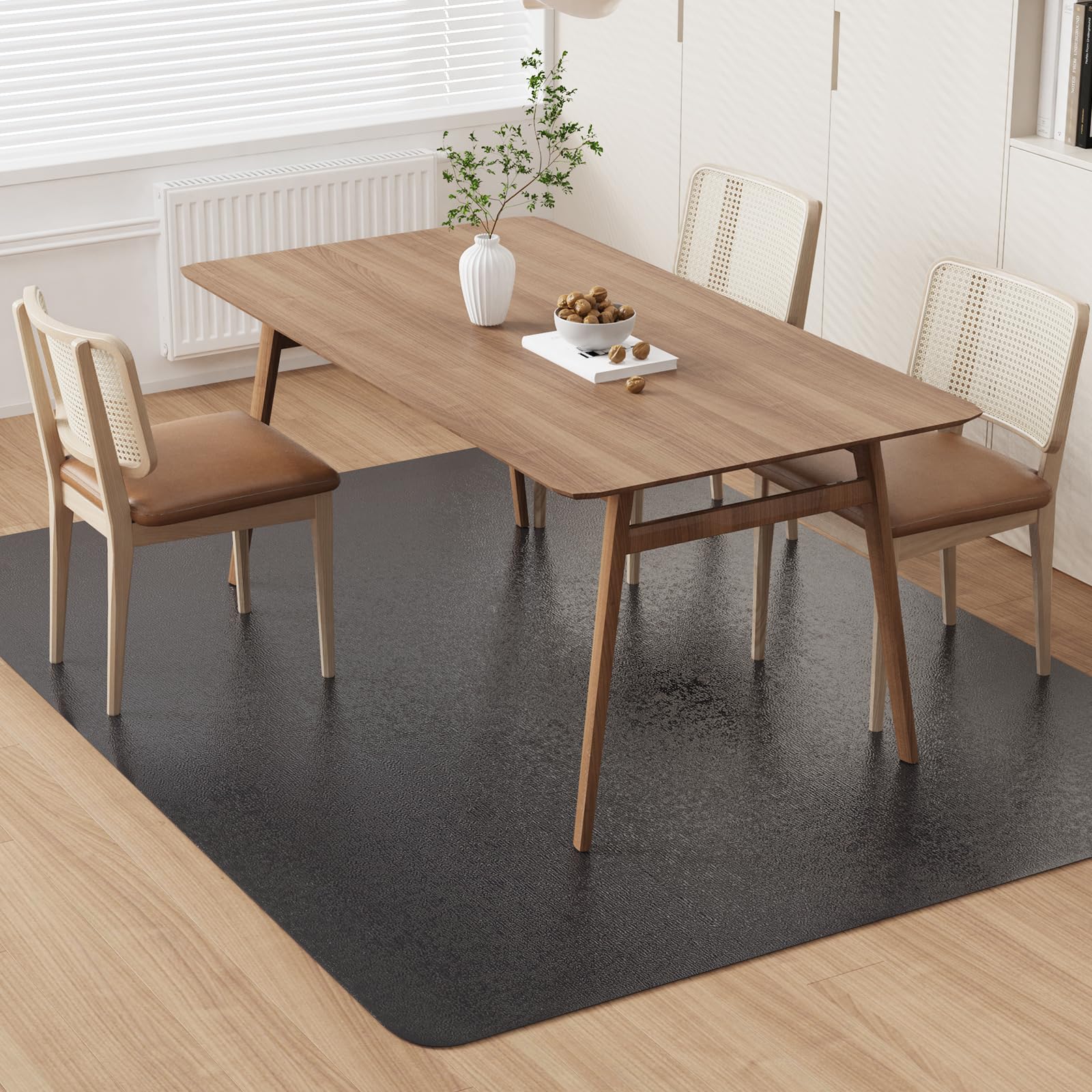 Area Floor Mat for Home, 3'×5' Black No Slip Waterproof Vinyl Area Rug for Hard Floor, Spill Resistant Floor Protector Cover for Kitchen, Easy Clean Splat Mat for Under High Chair