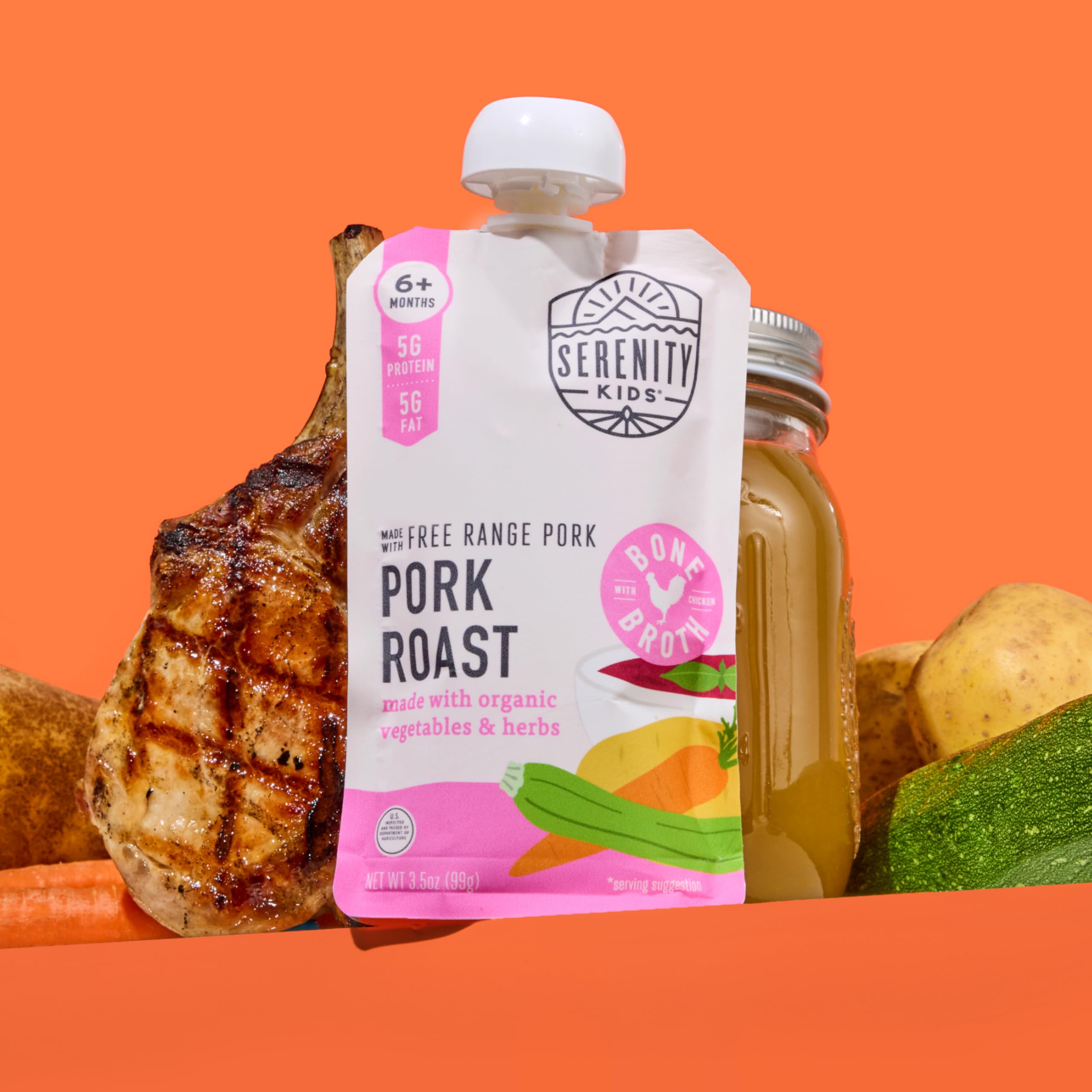 Serenity Kids Bone Broth Puree Made With Organic Veggies | Clean Label Project Purity Award Certified | 3.5 Ounce BPA-Free Pouch | Grass Fed Beef Pot Roast | 1 Count