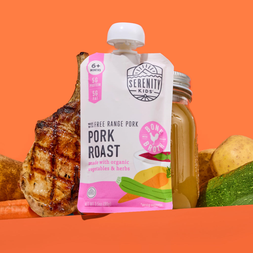 Serenity Kids Bone Broth Puree Made With Organic Veggies | Clean Label Project Purity Award Certified | 3.5 Ounce BPA-Free Pouch | Grass Fed Beef Pot Roast | 1 Count