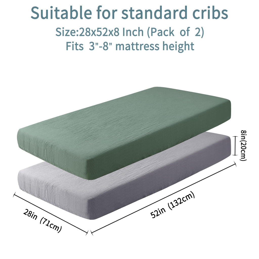 GUNTAIL Baby Crib Sheets for Boys Girls, 2 Pack Fitted Crib Sheet for Standard Crib and Toddler Mattress, Soft Microfiber Baby Sheet 52x28x8in (Brown & Green)