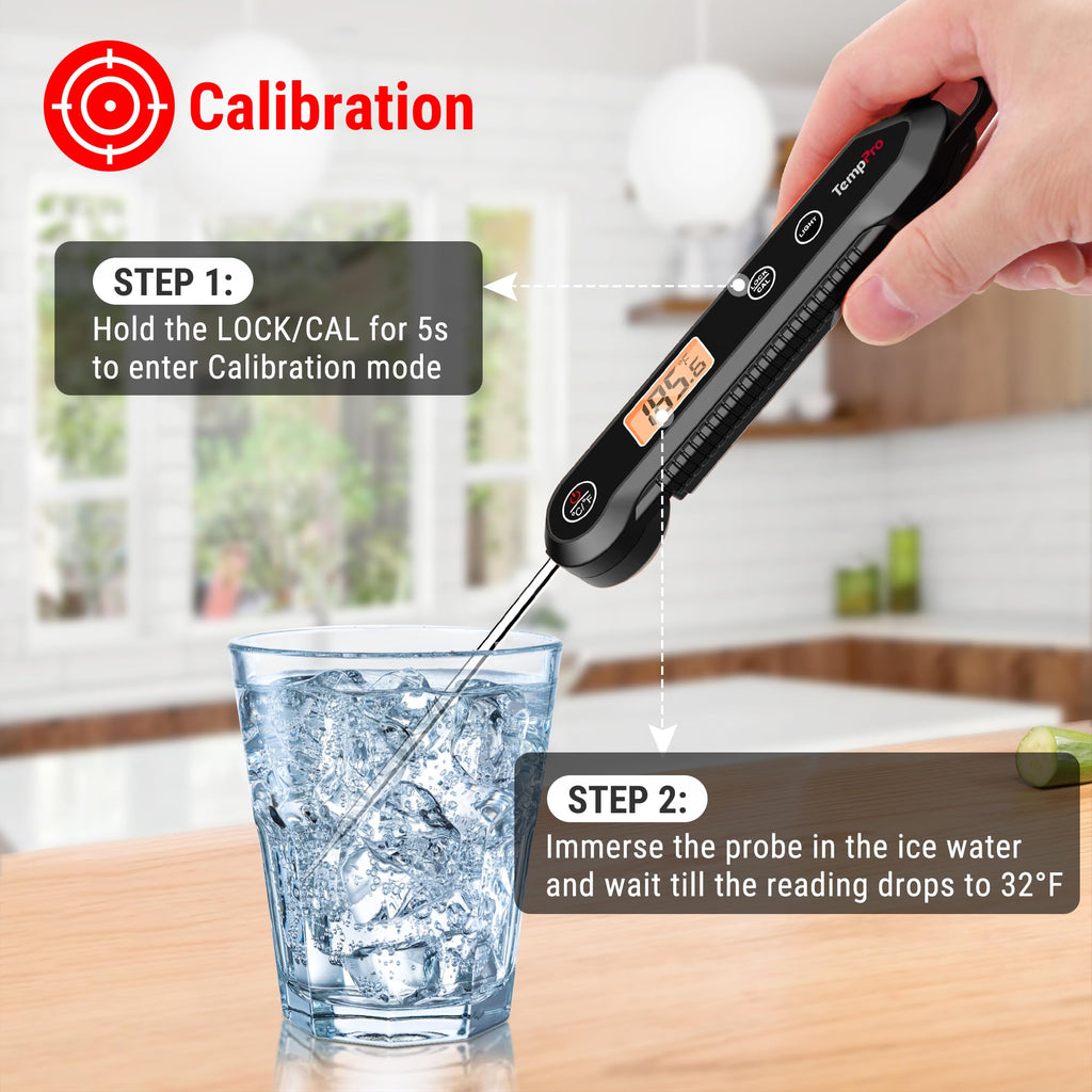 TempPro Digital Instant Read Meat Thermometer for Grilling, Waterproof Food Thermometer with Calibration Backlight Baking Bread Candy Thermometer Cooking Gift for Dad Husband (Previously ThermoPro)