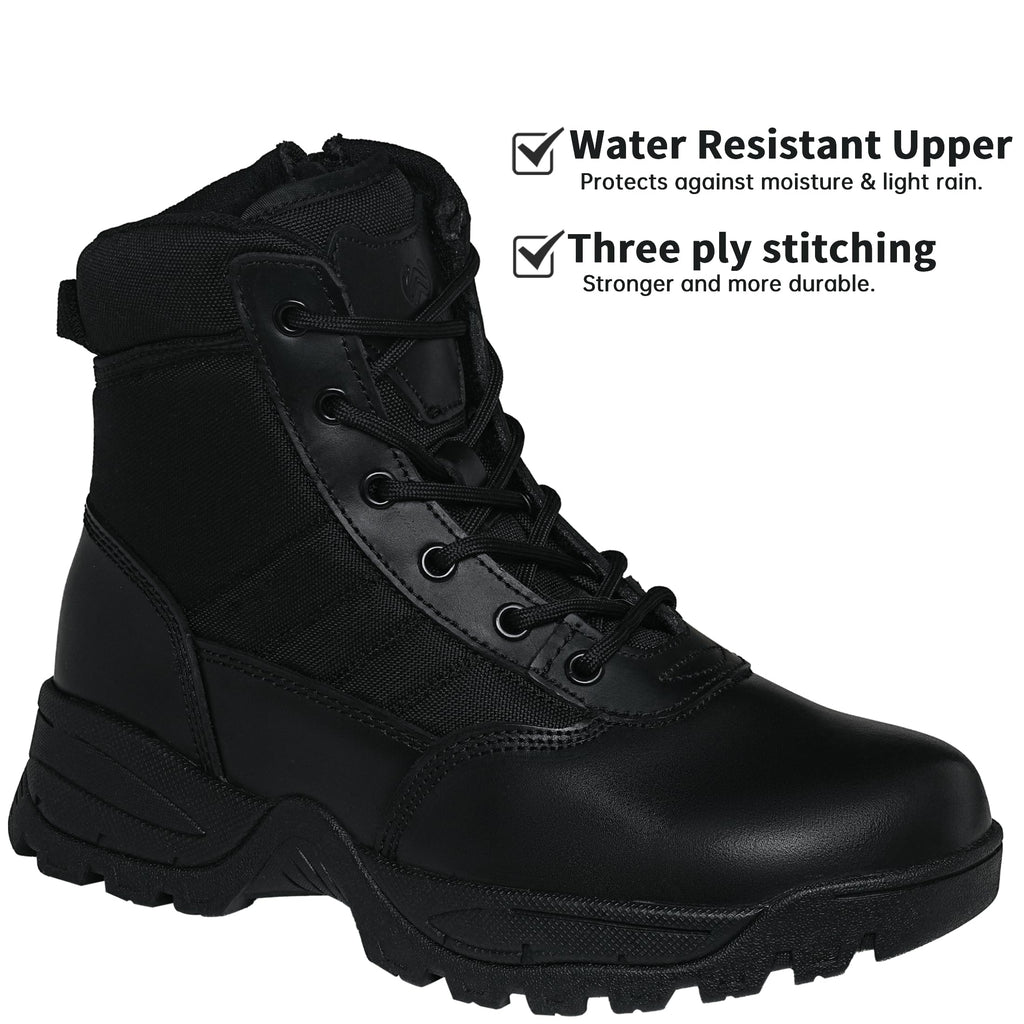 Men's Tactical Boots 8 Inch Side Zipper Military Combat Boots Leather Duty Work Boots for Men Police Motorcycle