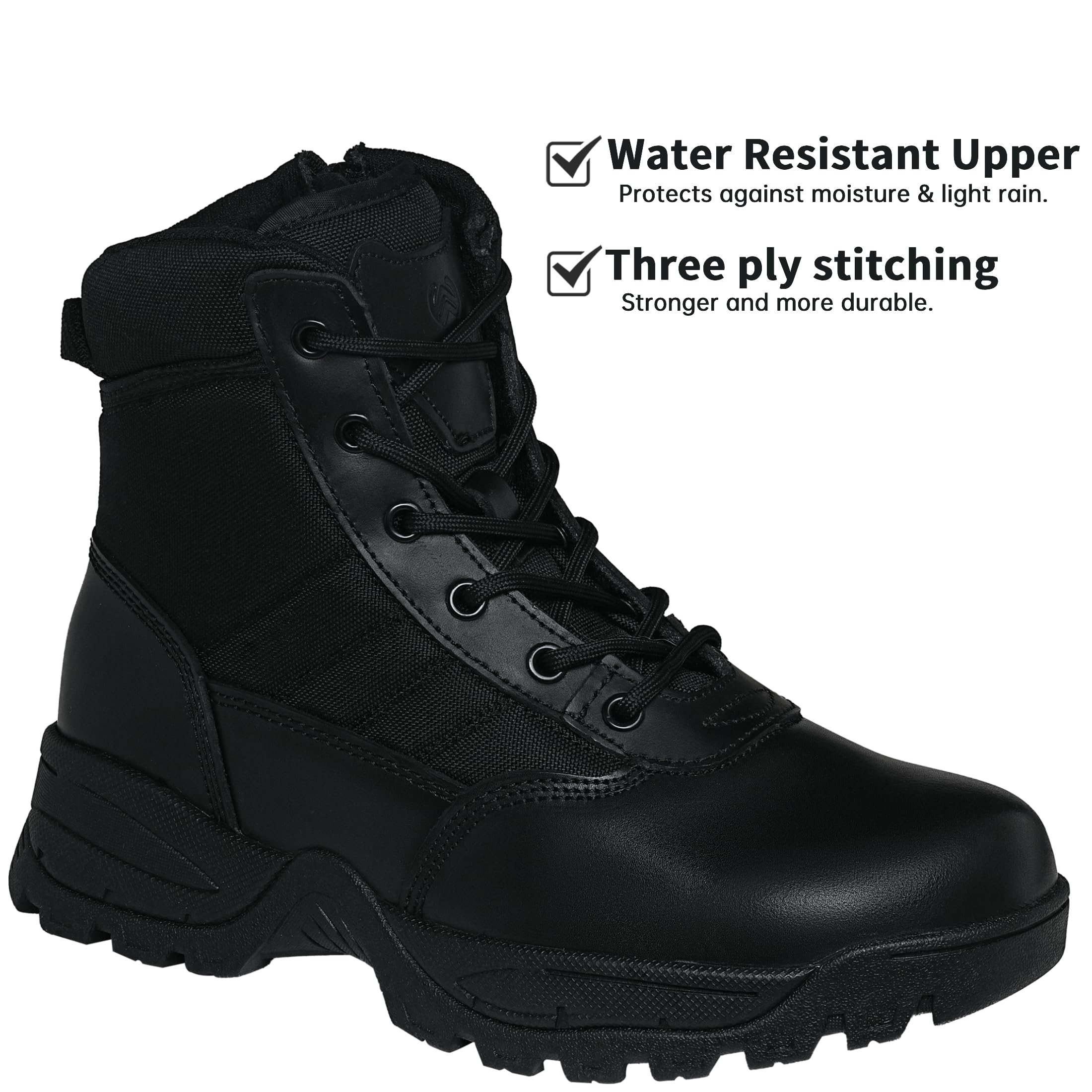 Men's Tactical Boots 8 Inch Side Zipper Military Combat Boots Leather Duty Work Boots for Men Police Motorcycle
