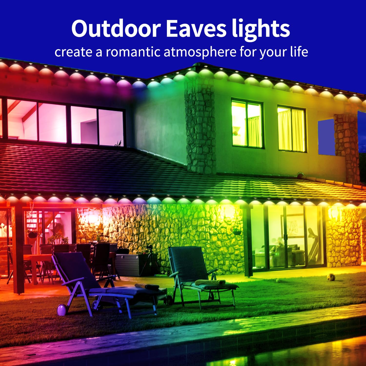 Yocrostar Permanent Outdoor Light,60ft RGB Eave Lights with App Control Remote,IP67 Waterproof LED Lights,Music Sync Outside Light for House,Halloween,Roof,Garden,Christmas Decorations