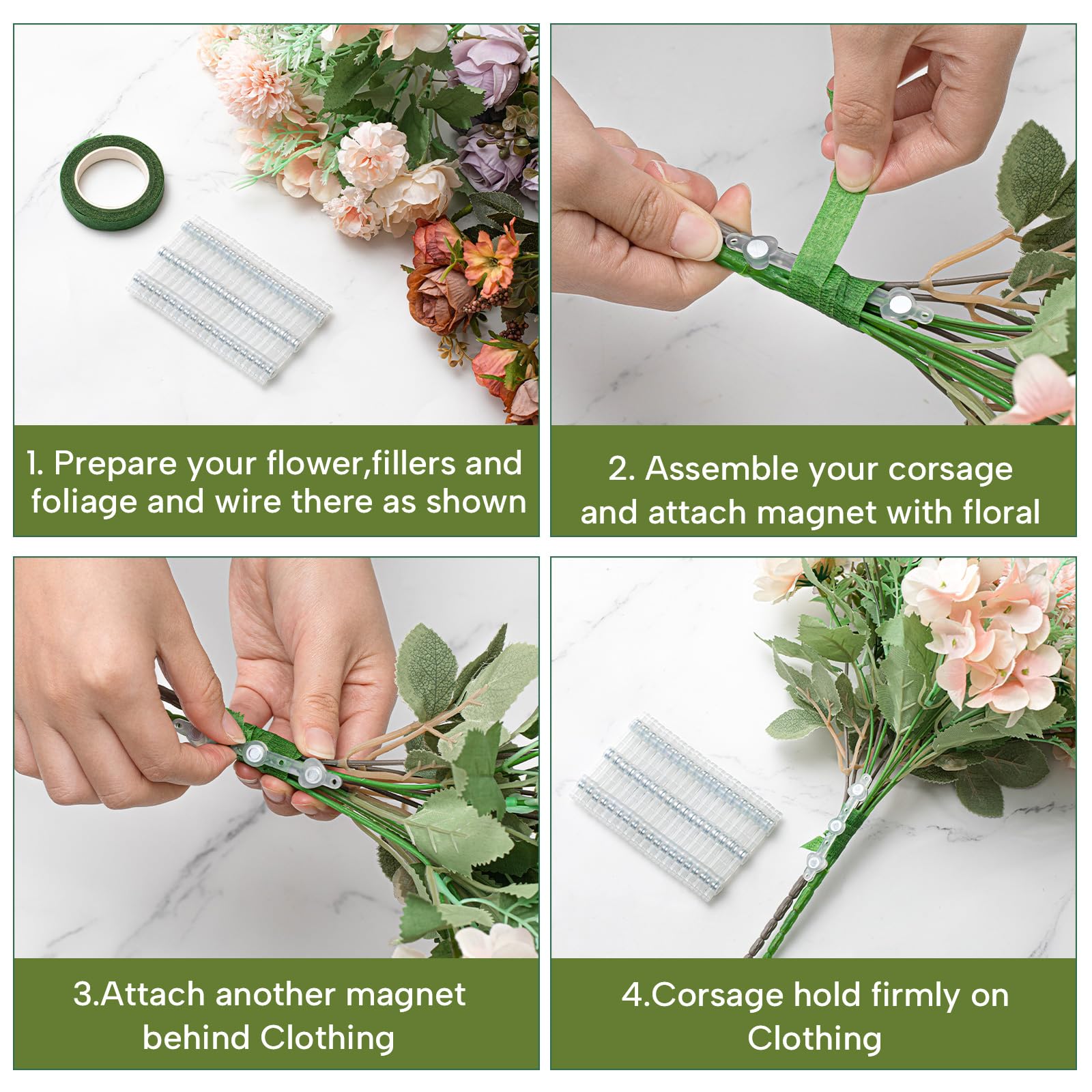 Waydress 10 Pairs Floral Boutonniere Magnets Small Corsage Fix Boutonniere Magnets Corsage Pins Brooches Flower Stick for Handmade Wedding Bride Groom Flower (Clear)