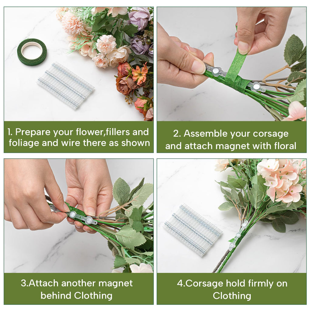 Waydress 10 Pairs Floral Boutonniere Magnets Small Corsage Fix Boutonniere Magnets Corsage Pins Brooches Flower Stick for Handmade Wedding Bride Groom Flower (Clear)