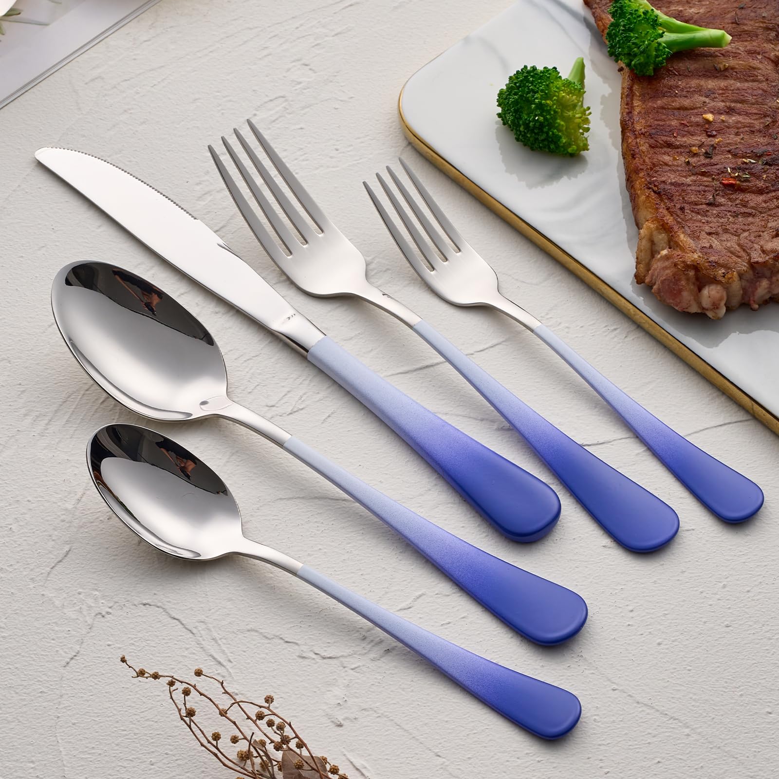 20-Pieces Blac and Pink Silverware Sets for 4,Pink Handle Stainless Steel Cutlery Set, Include Forks Spoons and Knives Set, Dishwasher Safe Utensil Sets for Home Restaurant