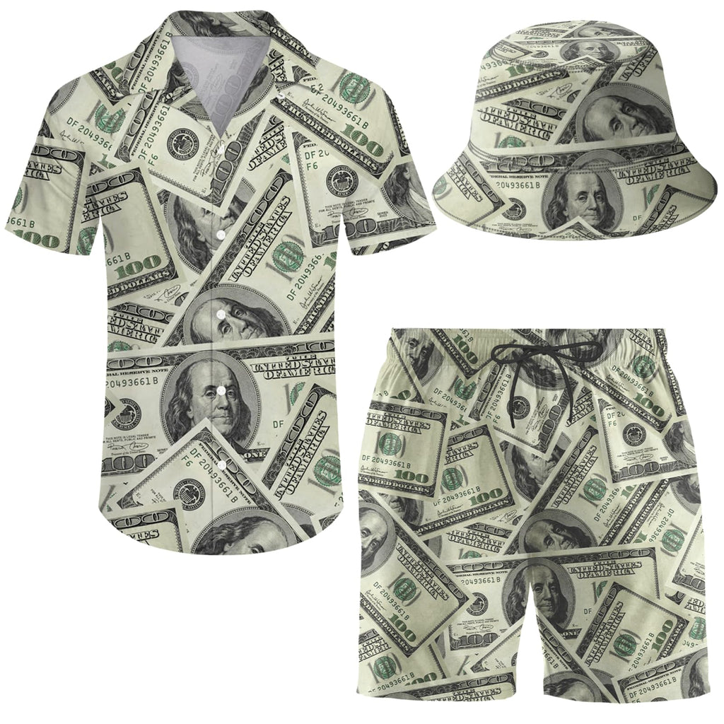 Men's 2 Piece Tracksuit Hawaiian Shirt Shorts Button Down Shirt and Shorts Sets with Bucket Hats
