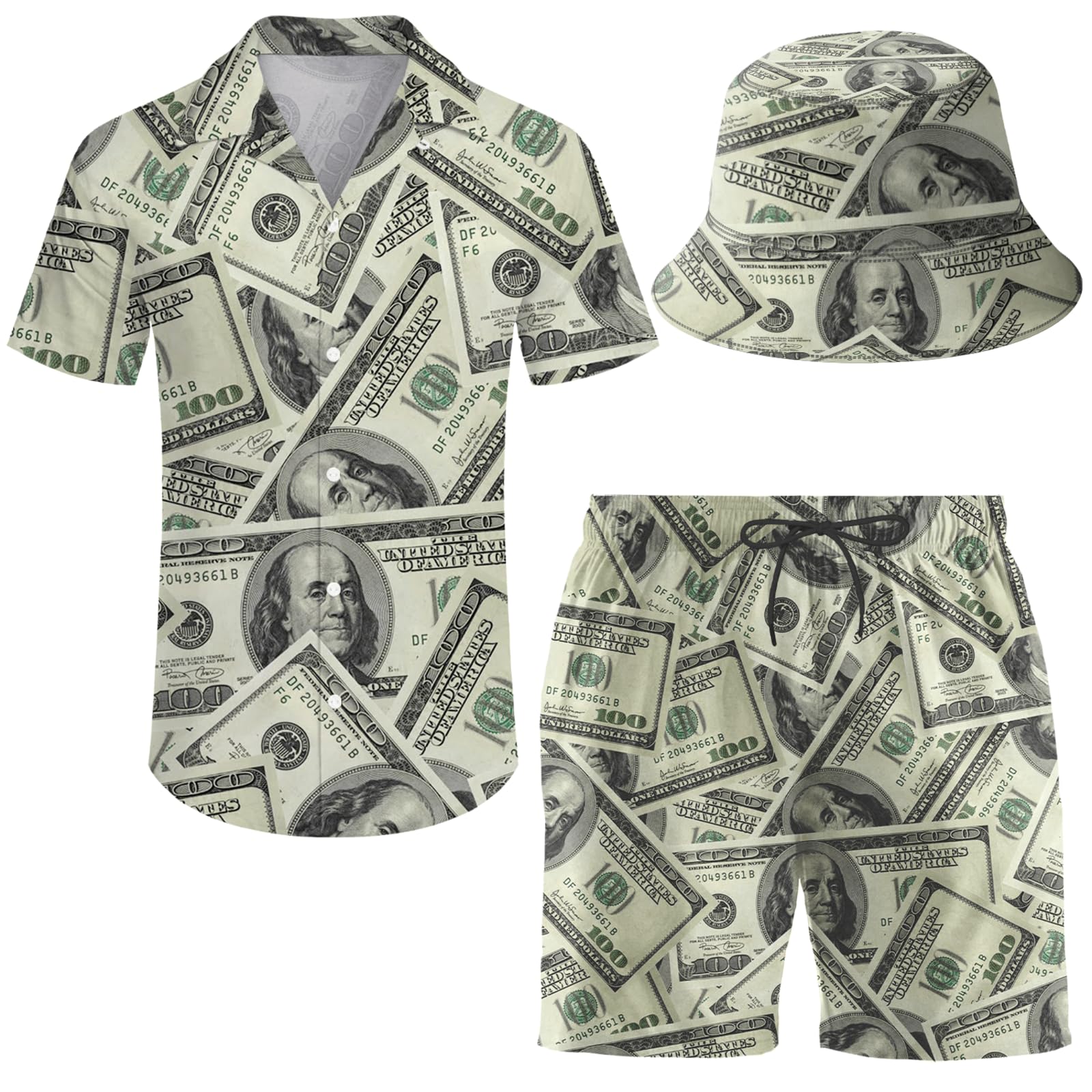 Men's 2 Piece Tracksuit Hawaiian Shirt Shorts Button Down Shirt and Shorts Sets with Bucket Hats